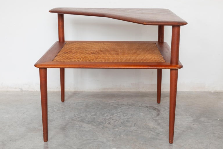 Scandinavian Modern Coffee Corner Table in Teak and Cane by Peter Hvidt, Denmark, 1955 For Sale