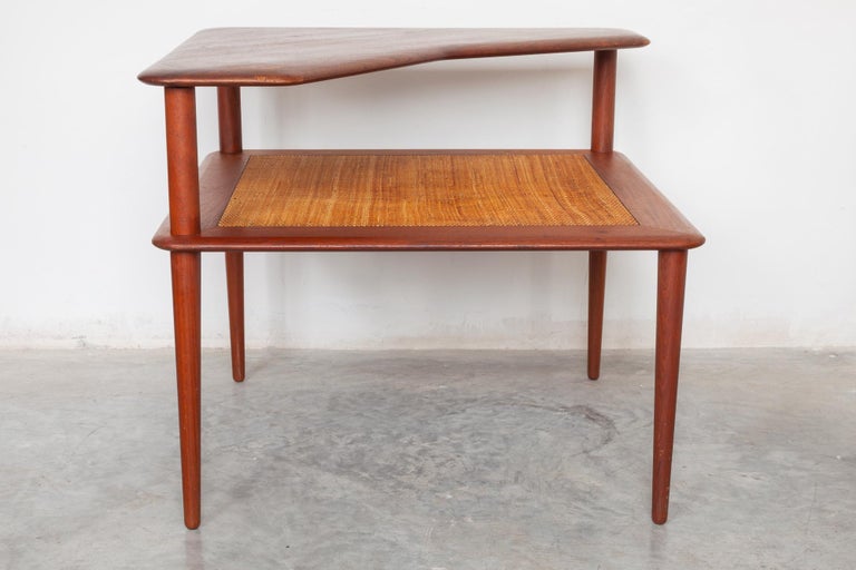 Danish Coffee Corner Table in Teak and Cane by Peter Hvidt, Denmark, 1955 For Sale