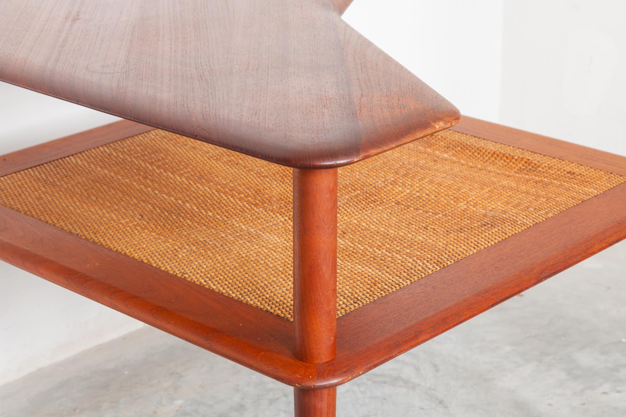 Hand-Crafted Coffee Corner Table in Teak and Cane by Peter Hvidt, Denmark, 1955 For Sale