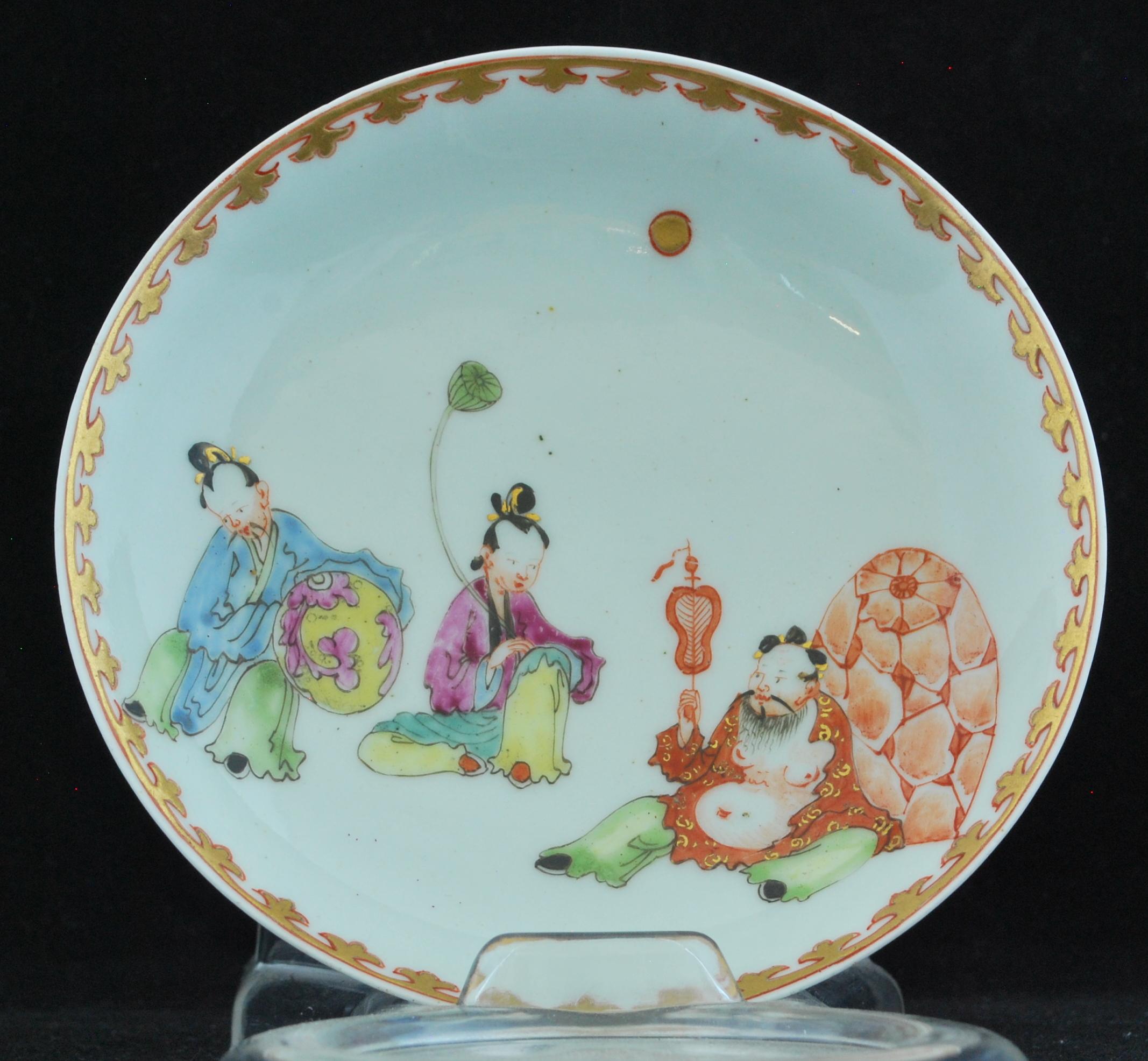 Chinoiserie Coffee Cup and Saucer Laughing Buddha, or Pu Tai. Worcester, circa 1762 For Sale