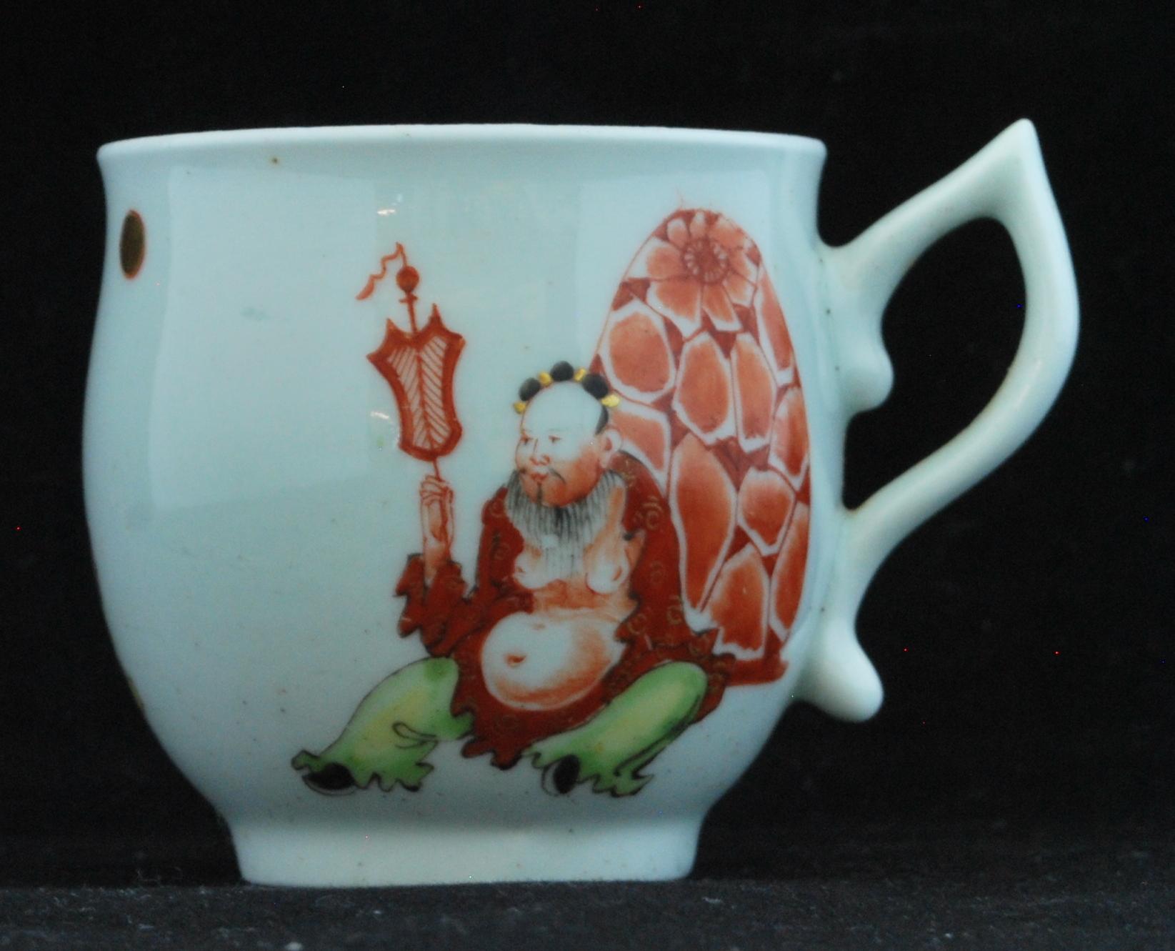 Coffee Cup and Saucer Laughing Buddha, or Pu Tai. Worcester, circa 1762 In Excellent Condition For Sale In Melbourne, Victoria