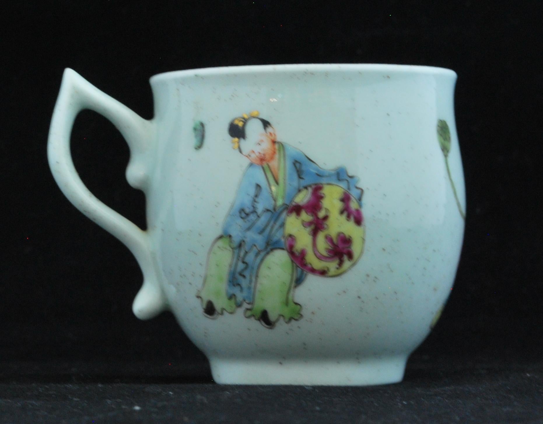 Porcelain Coffee Cup and Saucer Laughing Buddha, or Pu Tai. Worcester, circa 1762 For Sale