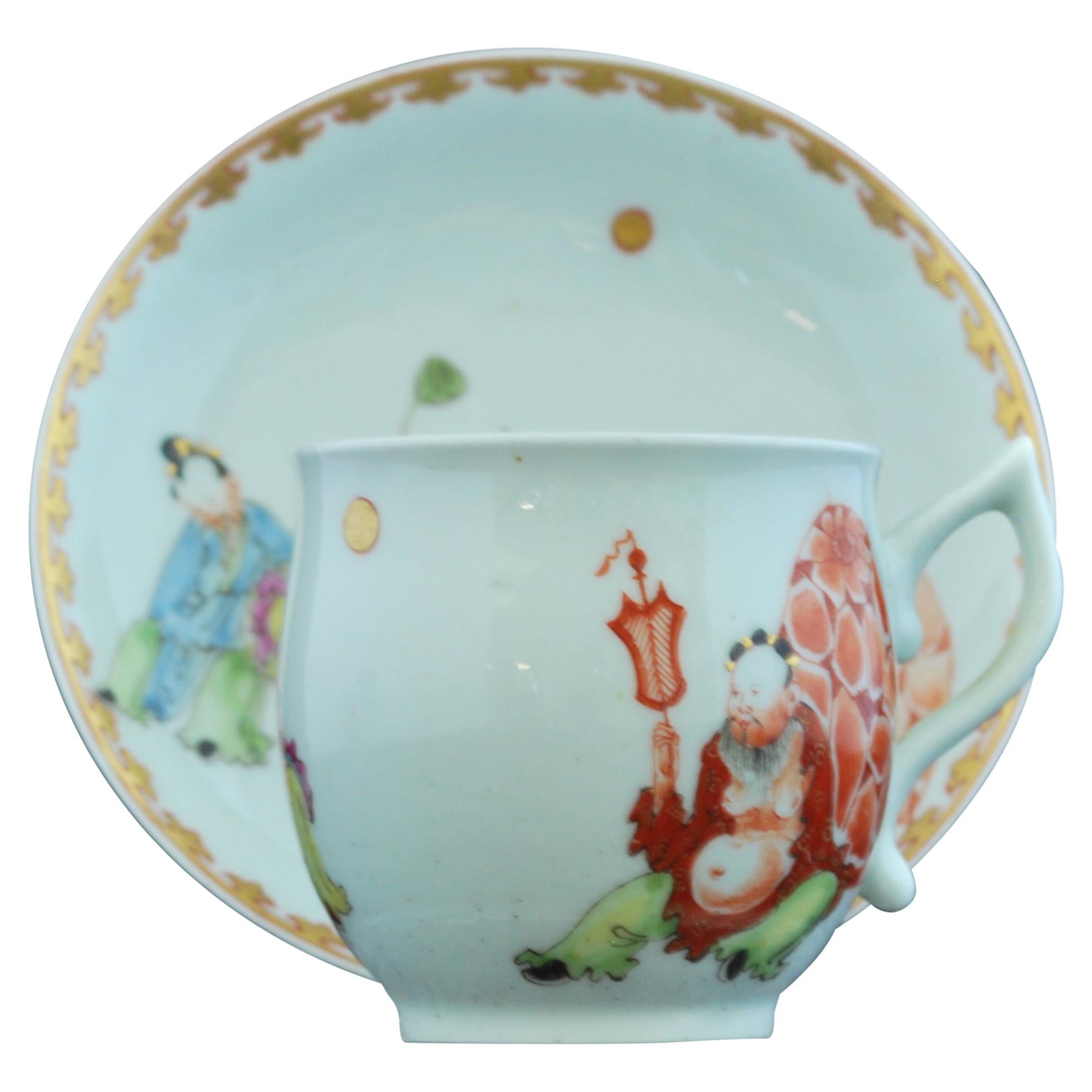 Coffee Cup and Saucer Laughing Buddha, or Pu Tai. Worcester, circa 1762 For Sale
