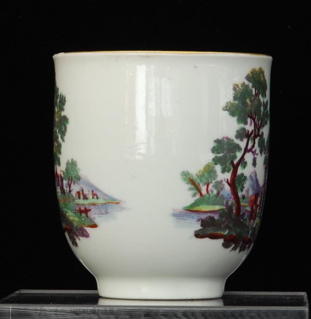 Neoclassical Coffee Cup, Classical Ruins, Coloured: Worcester, Giles, circa 1770 For Sale