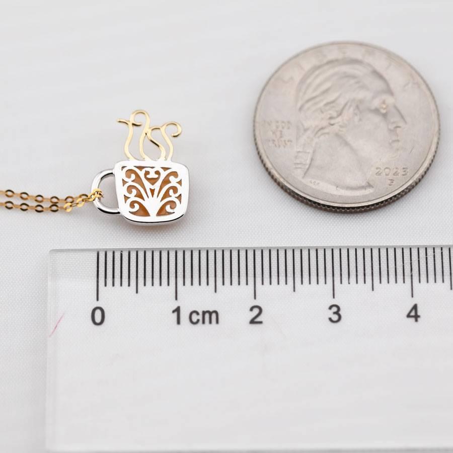 Women's or Men's Coffee Cup Fire Opal Diamond Pendant Necklace 18K White/Yellow Gold For Sale