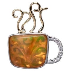 Couchtisch Feueropal Diamant-Anhänger-Halskette 18K Weiß/Gelbgold