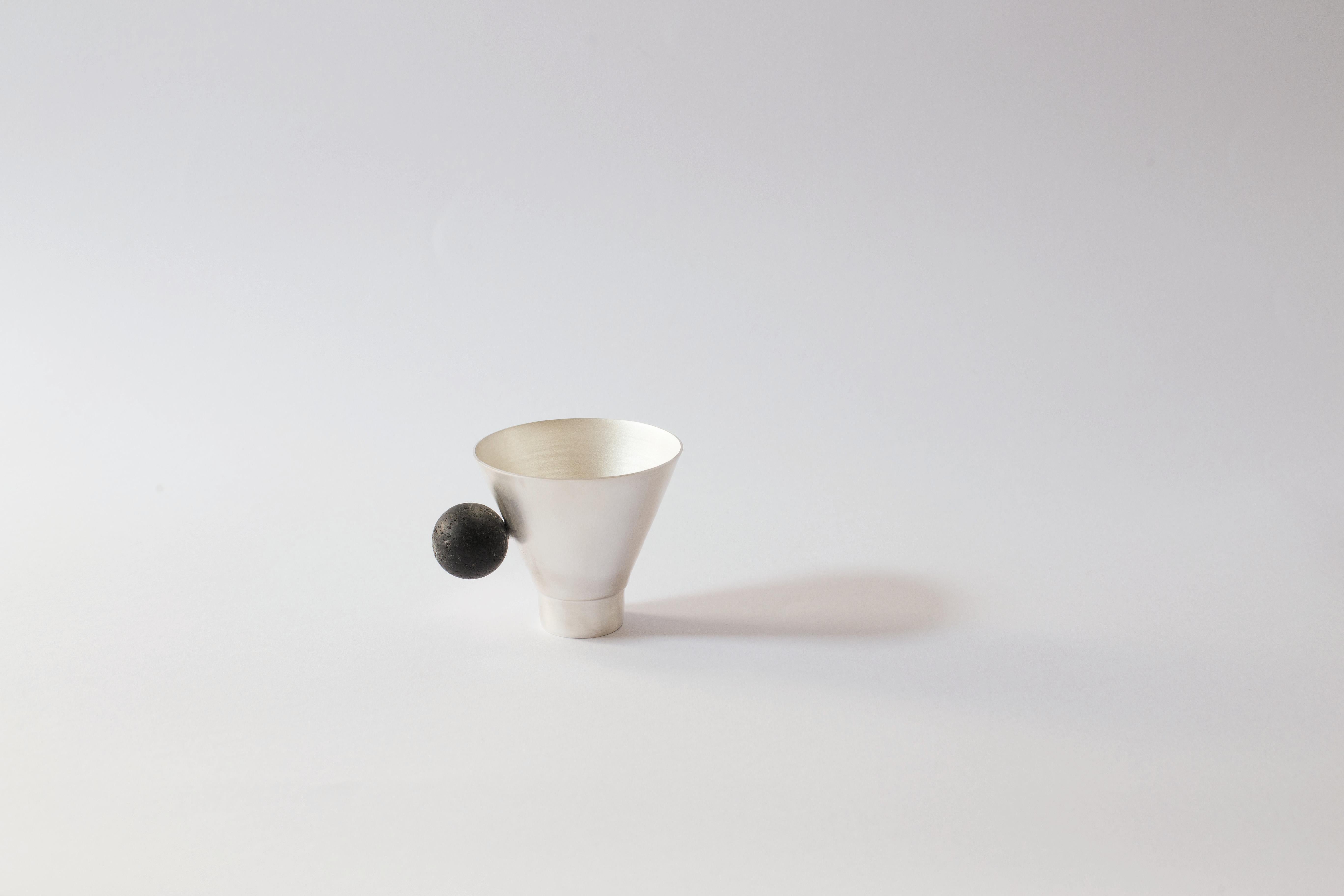 Modern  Contemporary Silver Plated Lava Stone Cup Handcrafted Italy by Natalia Criado For Sale