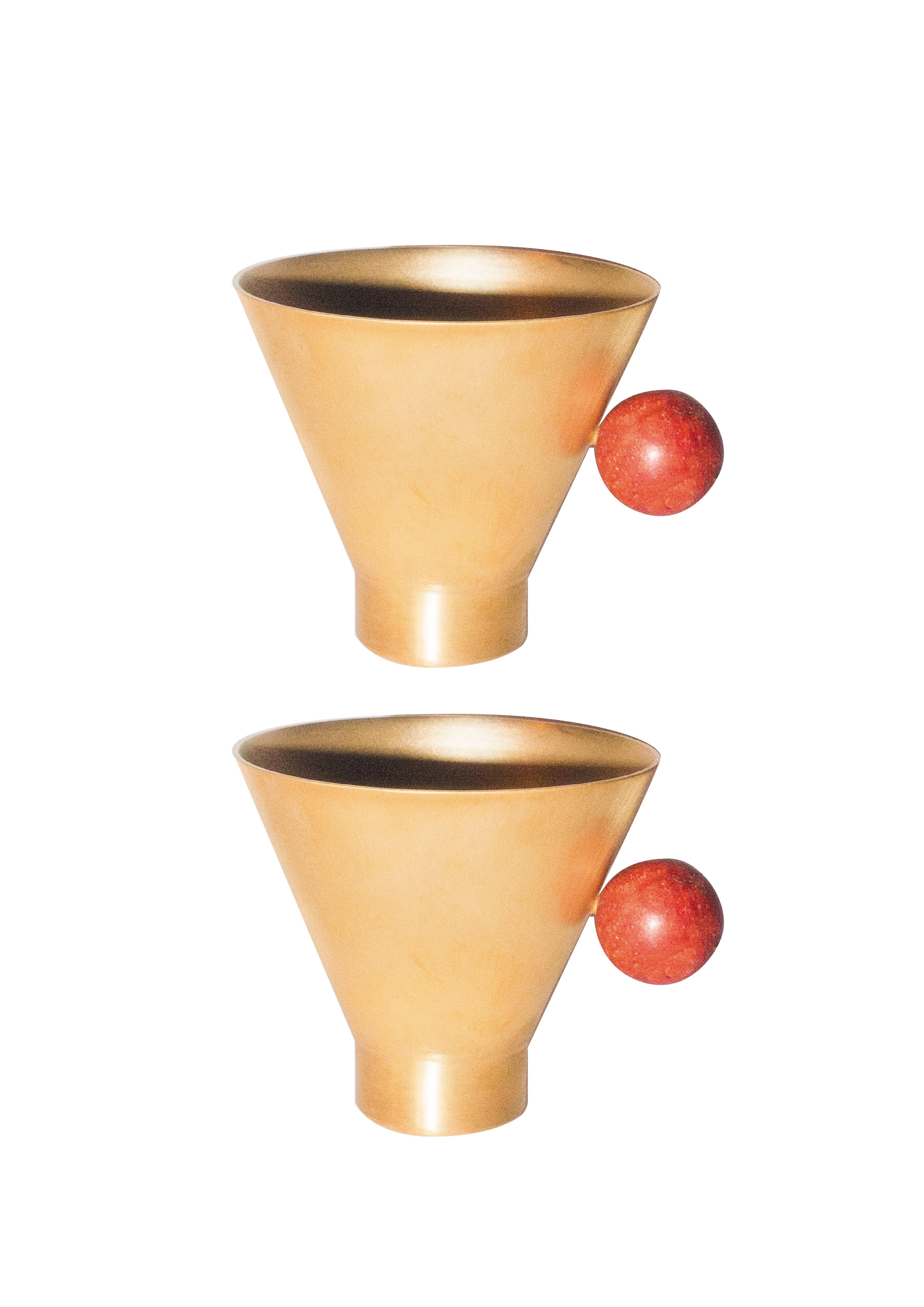 Modern Contemporary Gold Plated Red Stone Cone Cup Handcrafted Italy by Natalia Criado For Sale