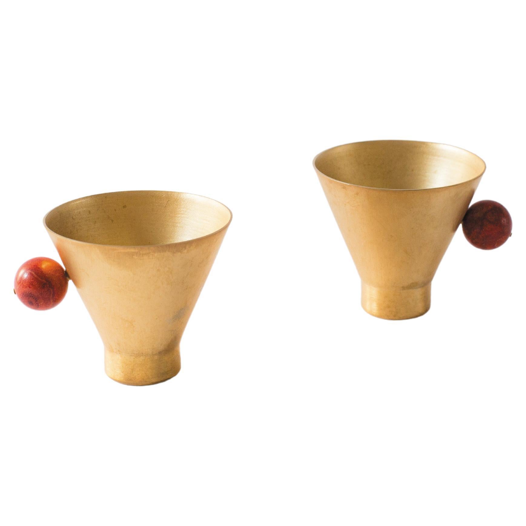 Contemporary Gold Plated Red Stone Cone Cup Handcrafted Italy by Natalia Criado For Sale