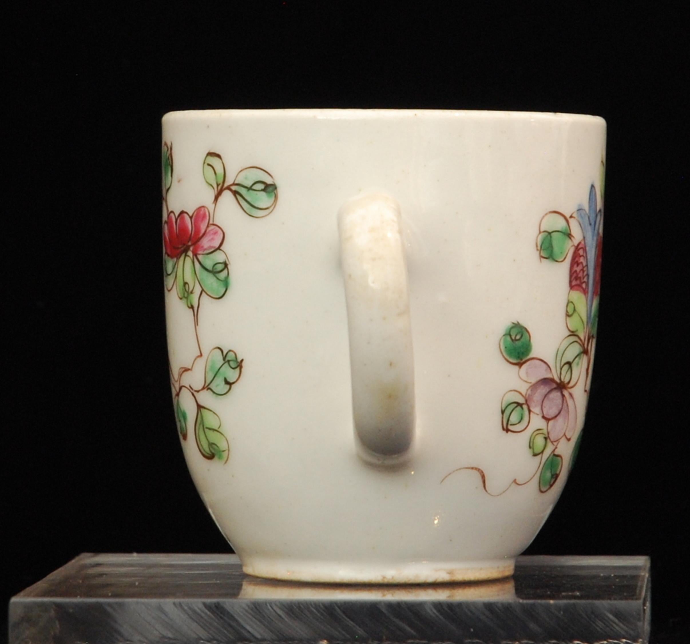18th Century Coffee Cup with Famille Rose decoration, Bow Porcelain, circa 1750 For Sale