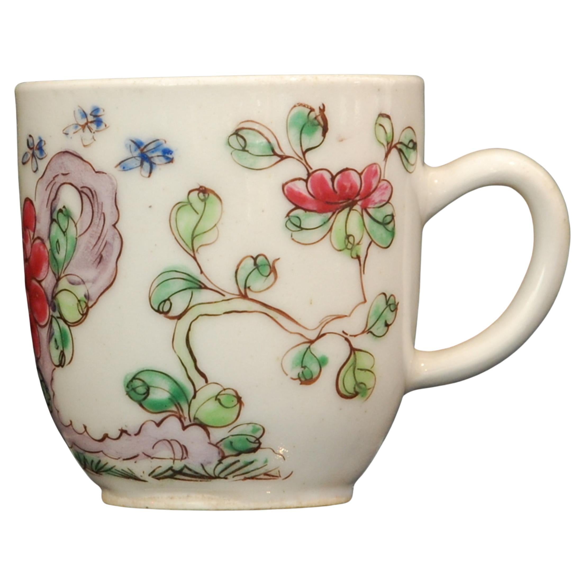 Coffee Cup with Famille Rose decoration, Bow Porcelain, circa 1750 For Sale