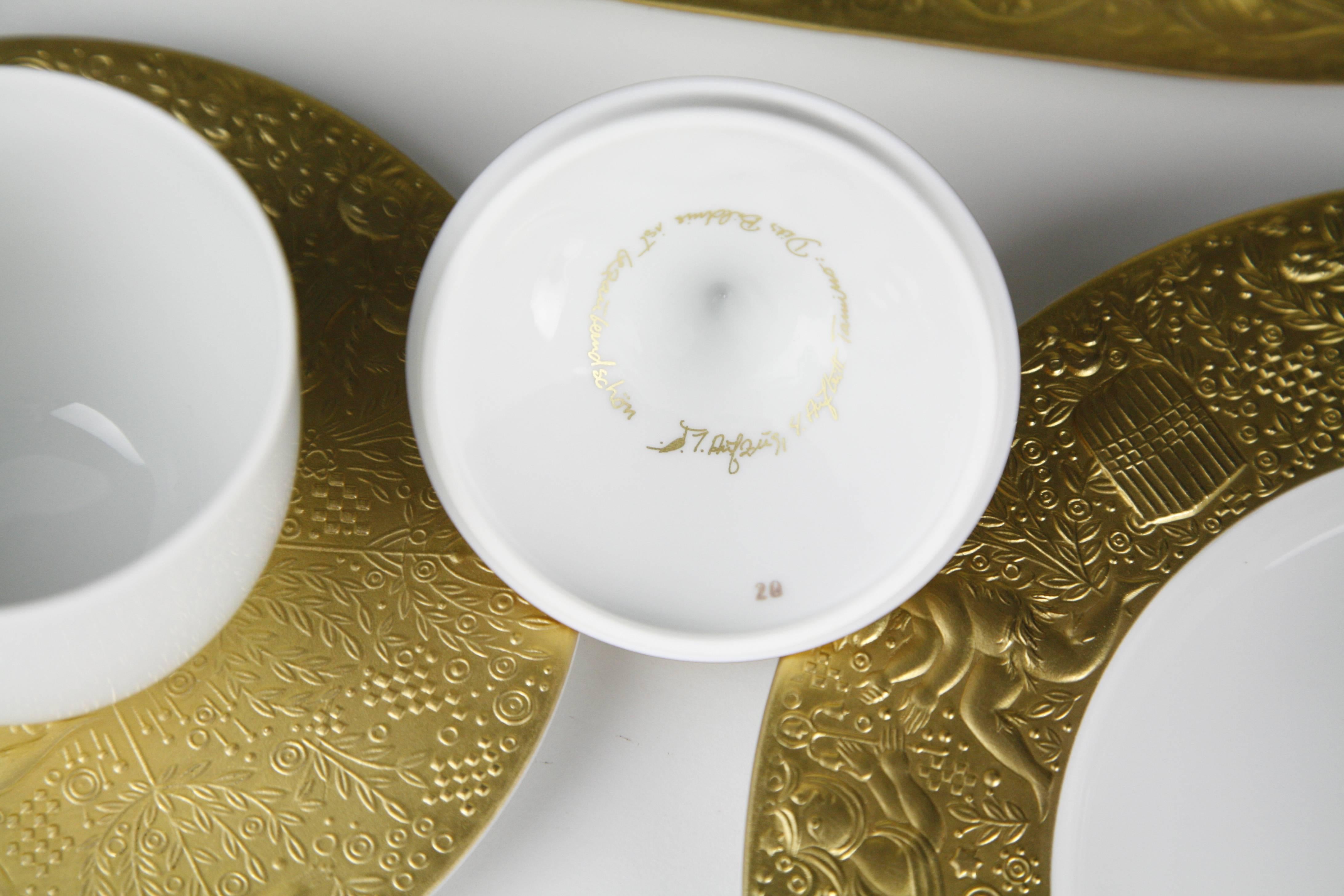 Coffee Dessert Service by Rosenthal Bjorn Wiinblad 24-Karat Plated, 1980 For Sale 8