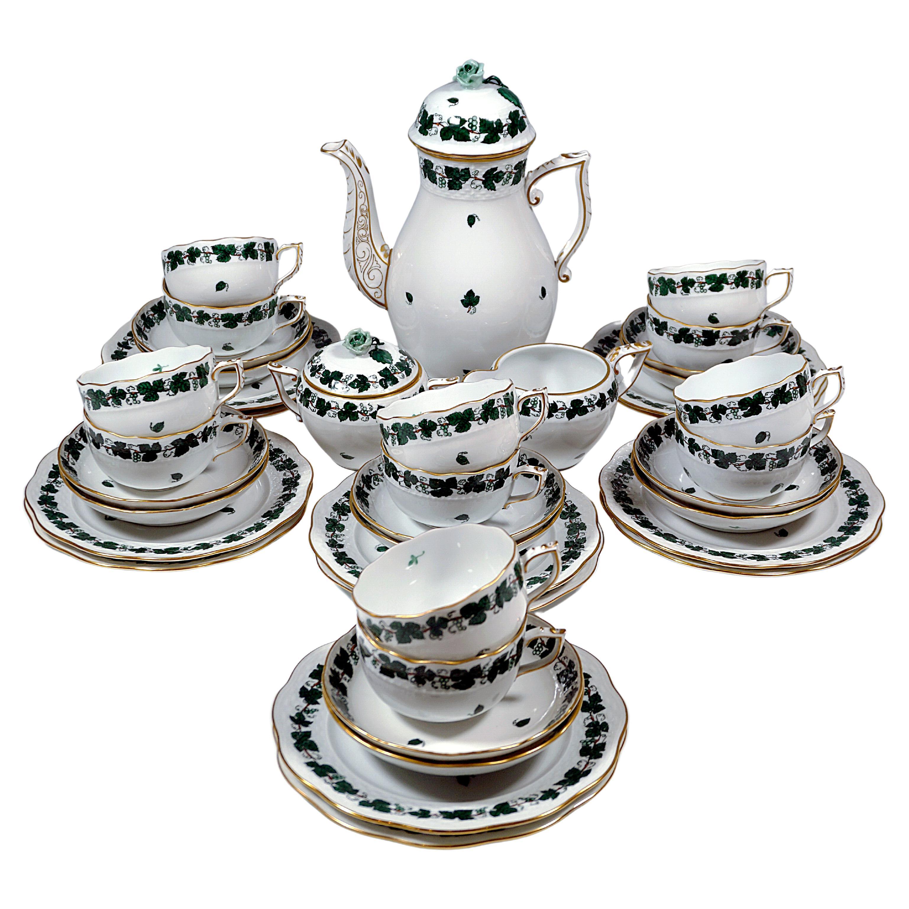 Coffee & Dessert Set for 12 Persons, 'Wineleaves', Herend Hungary, circa 1935
