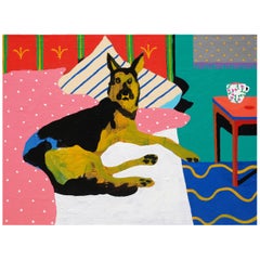 'Coffee in Bed' Dog Portrait Painting by Alan Fears Pop Art