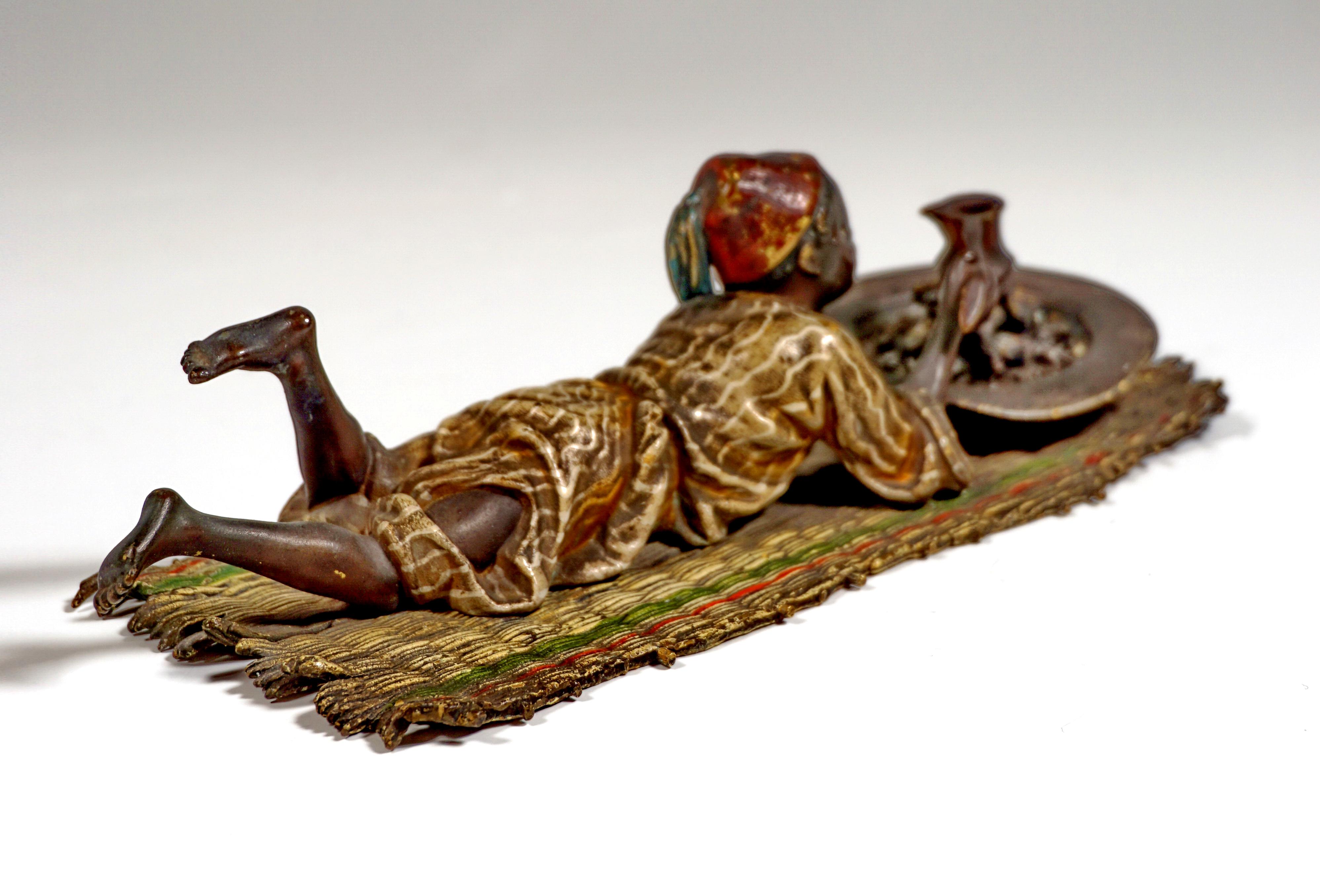 Other Coffee-Making Arab Lying on His Belly, Viennese Bronze by Bergmann, around 1900