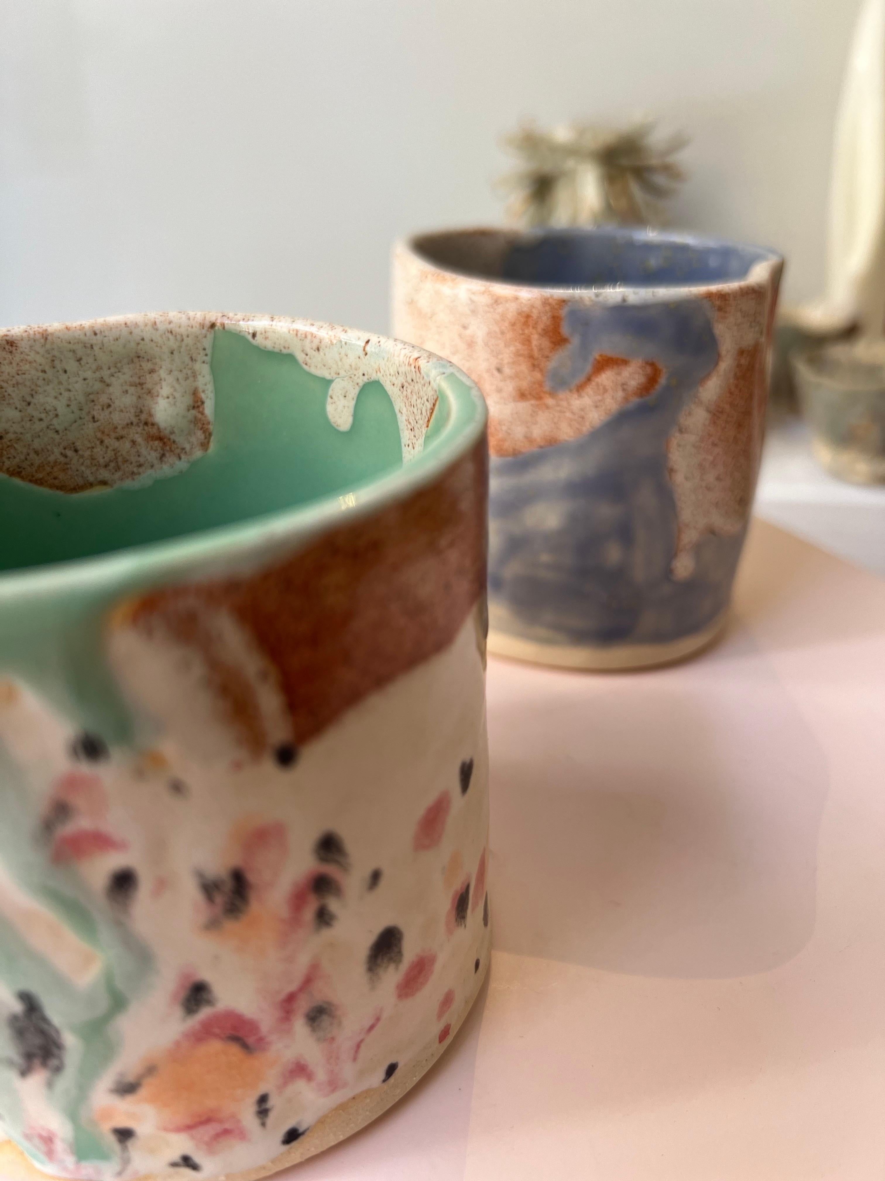 Stoneware Coffee Mugs Japanese Inspired by artist- designer Hania Jneid For Sale