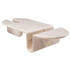 Coffee or Center Table Carved from Solid White Marble Bonnie and Clyde