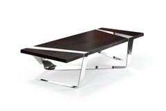 Coffee or Center Table Geometric Shape Solid Wood Mirror Mirror Stainless Steel