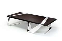 Table basse ou table centrale de forme géométrique Miroir en bois massif et acier inoxydable