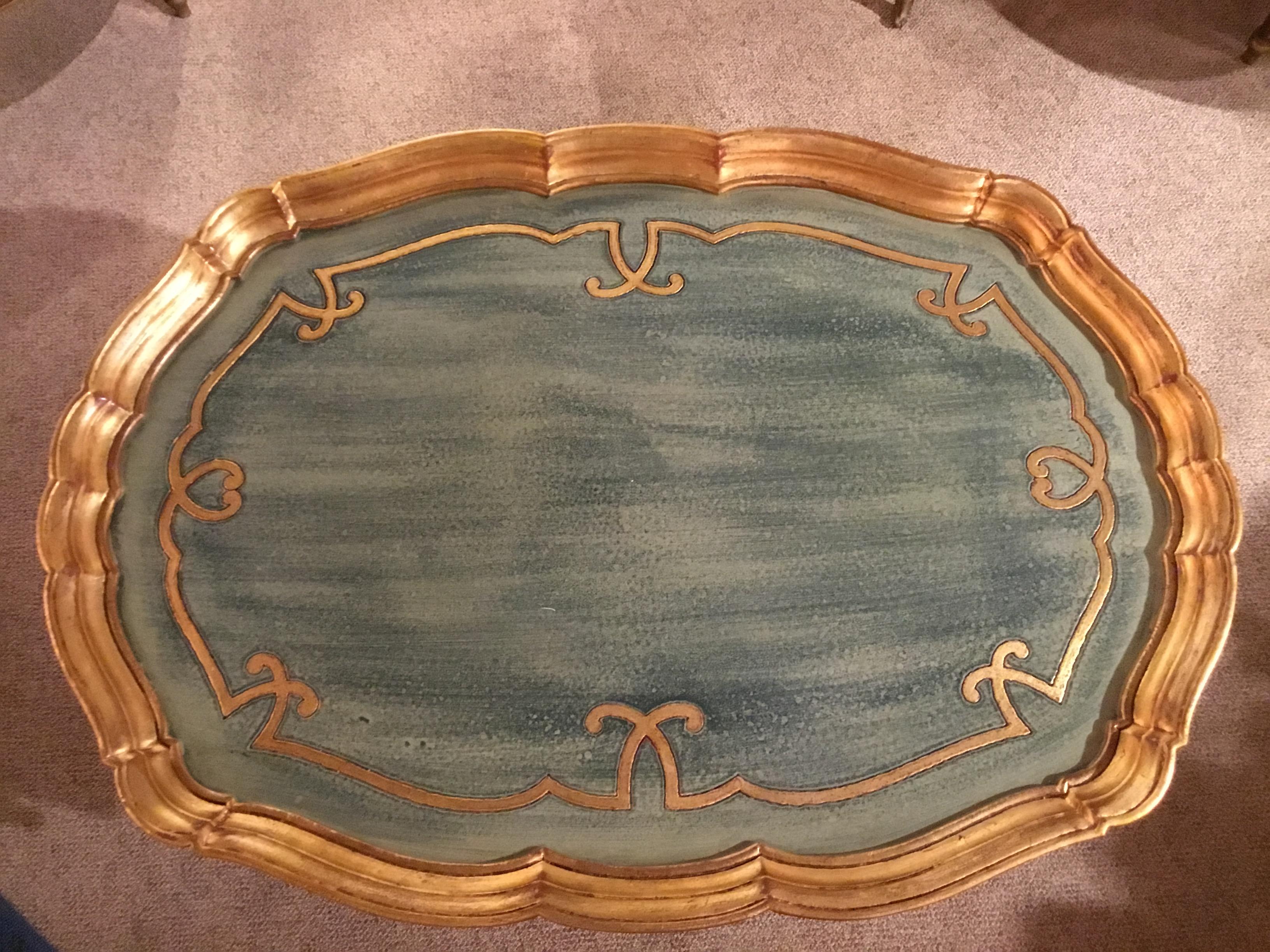 Coffee or Cocktail Table, Italian, Oval Painted with Gold Gilt Trim 4