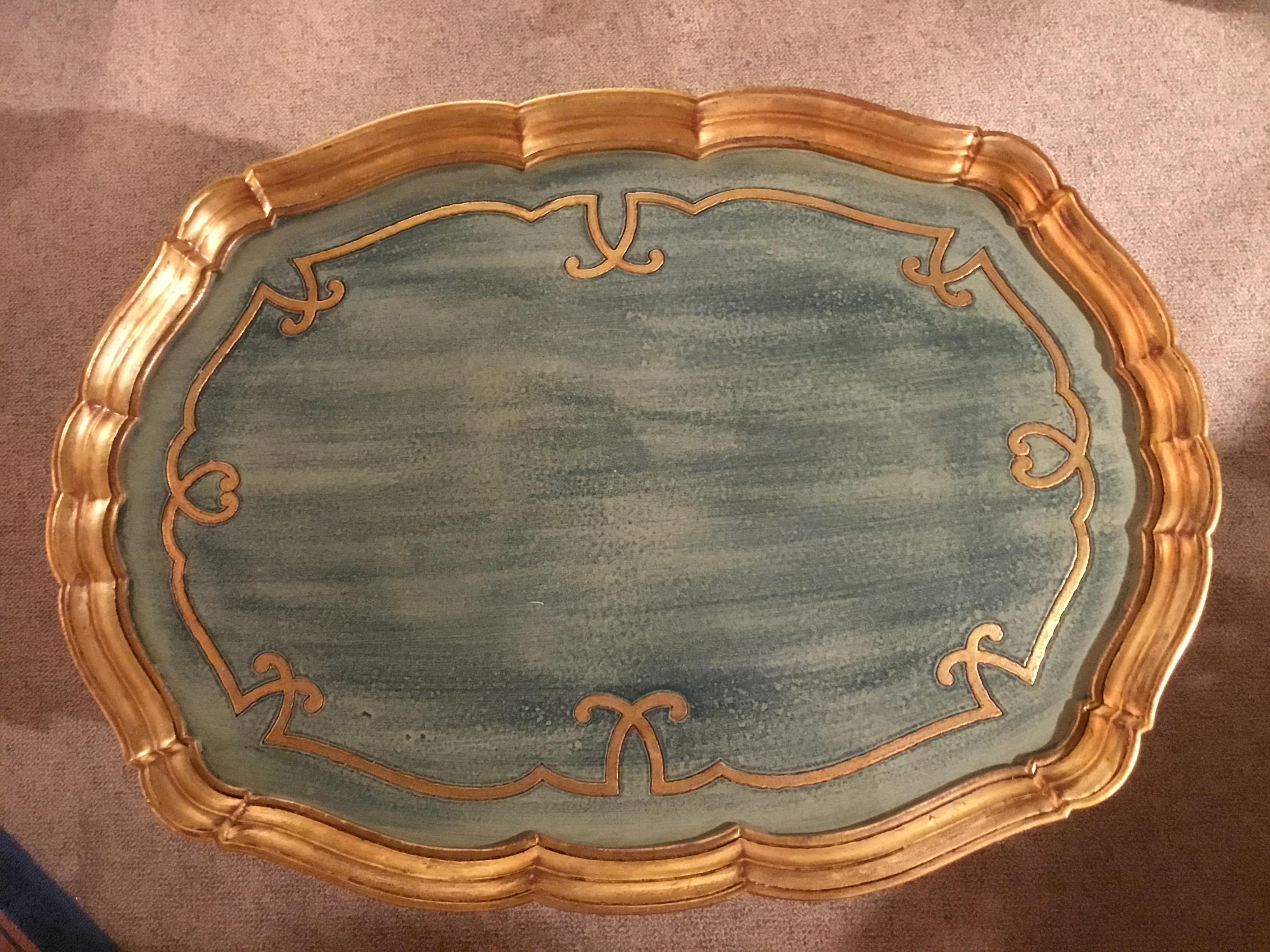 Coffee or Cocktail Table, Italian, Oval Painted with Gold Gilt Trim 5