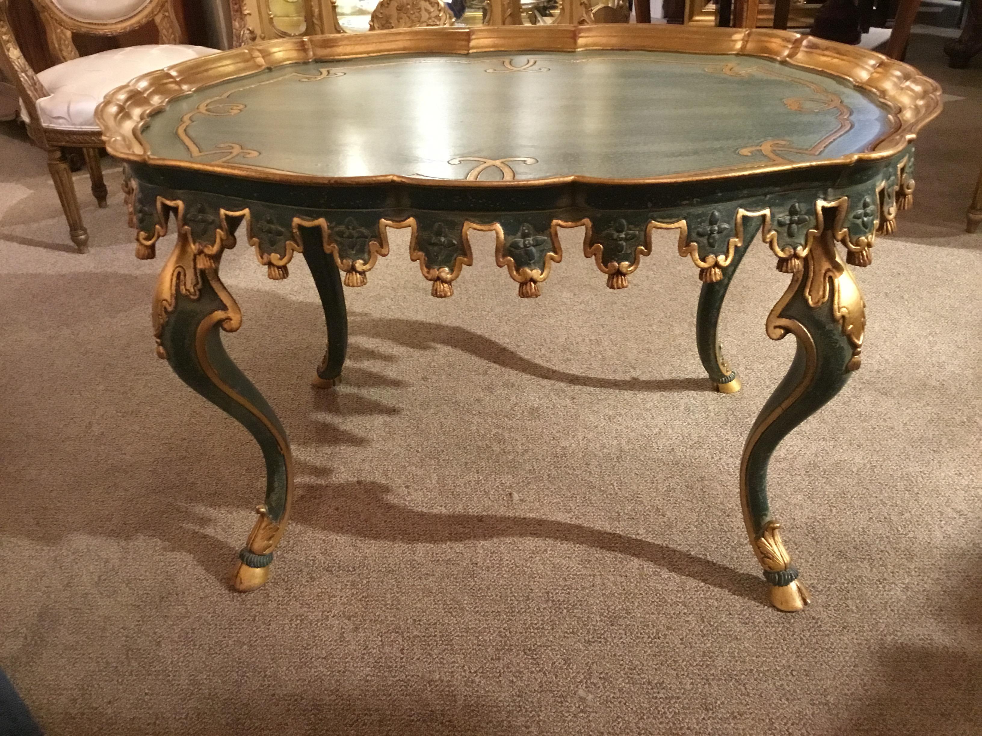 20th Century Coffee or Cocktail Table, Italian, Oval Painted with Gold Gilt Trim