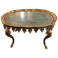 Coffee or Cocktail Table, Italian, Oval Painted with Gold Gilt Trim