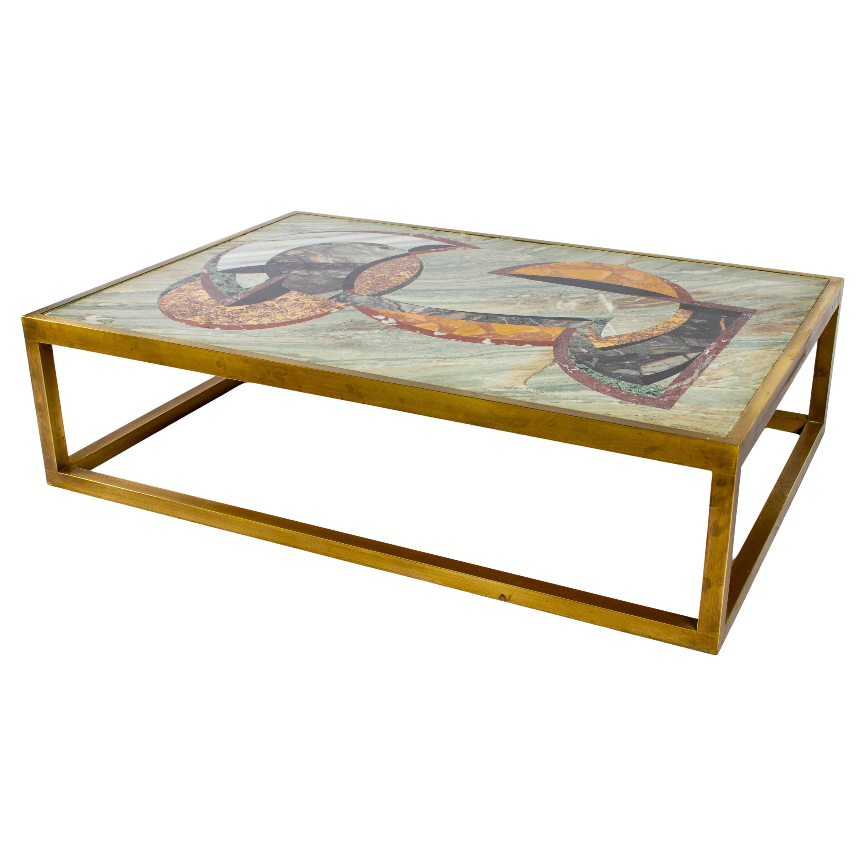Coffee or Cocktail Table with a Precious Marble Top Signed  by P. Marazzi For Sale