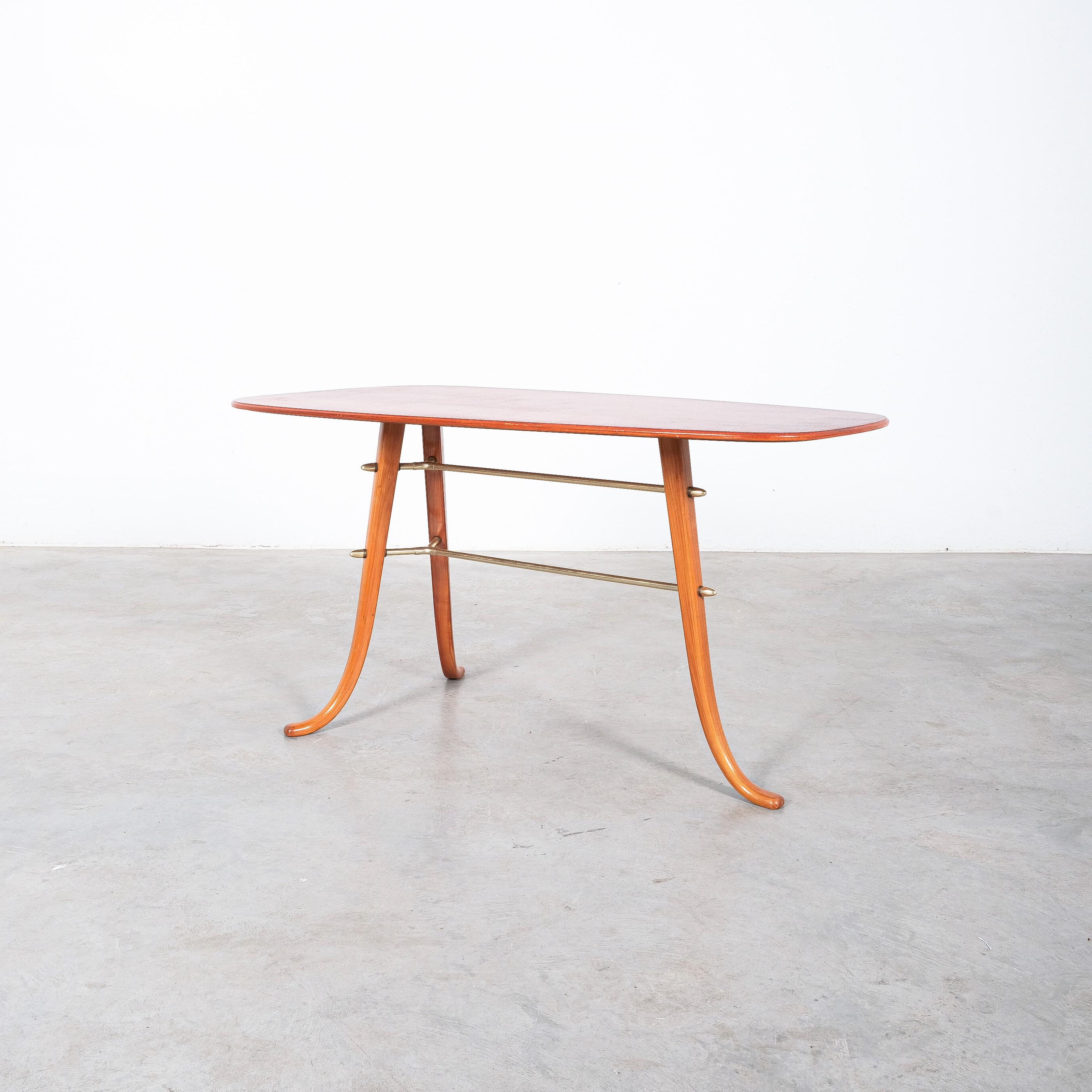 Brass Coffee or Side Boomerang Table Style Gio Ponti Wood, Italy, circa 1955 For Sale