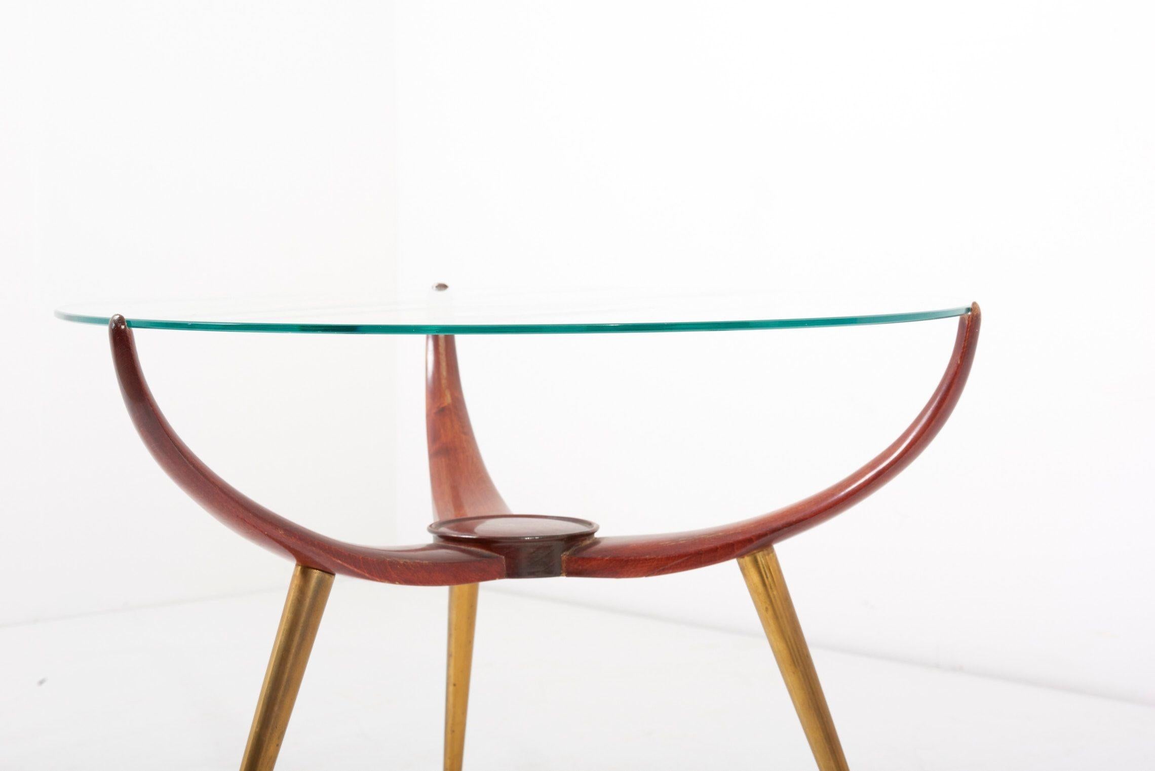 Glass Top Coffee or Side Table, in Wood and Brass, Italy, 1950s 2