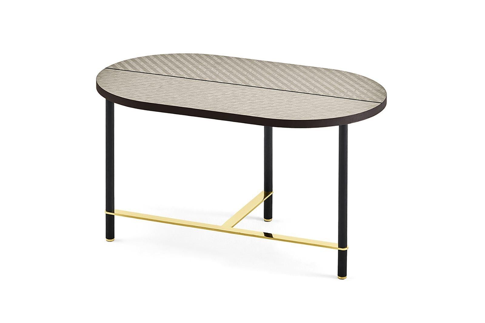 Modern Coffee or Side Table with Inlaid Wooden Top in “Tweed” Pattern or Marble For Sale