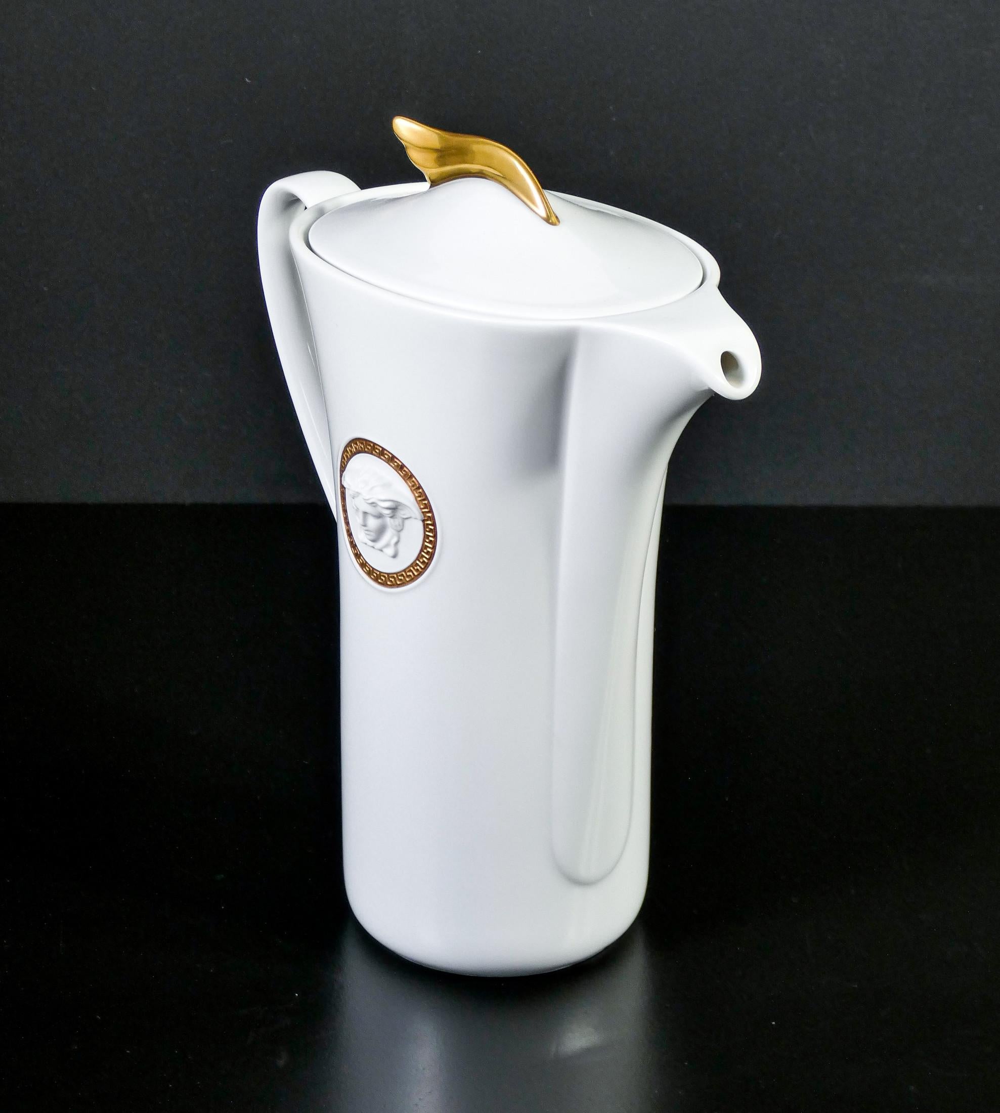 Late 20th Century Coffee Pot Versace Medaillon Meandre D'or, Ikarus by Paul Wunderlich. Rosenthal 