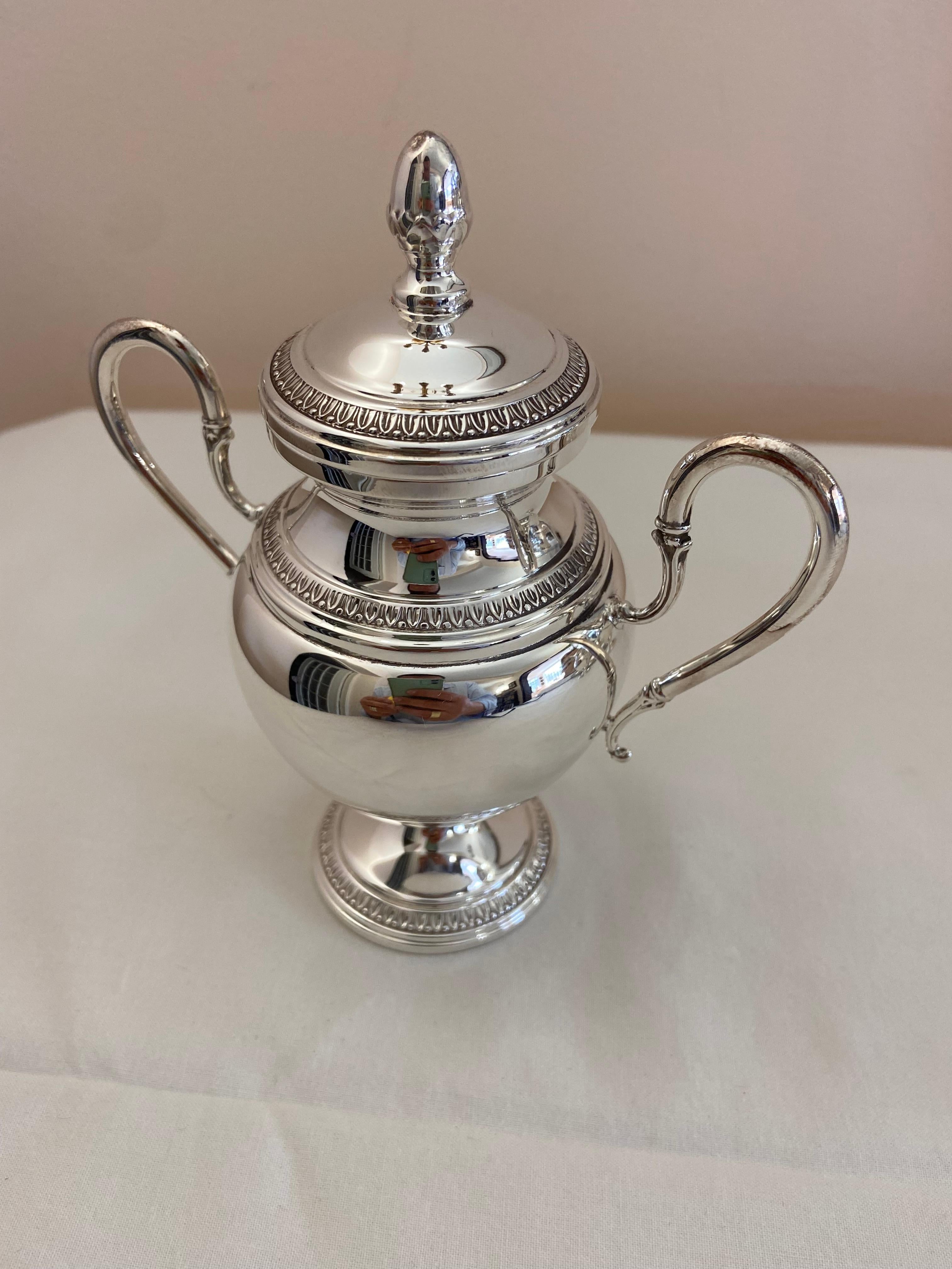 Coffee Set 3 Pcs Plus Tray, All in 800 Silver For Sale 3