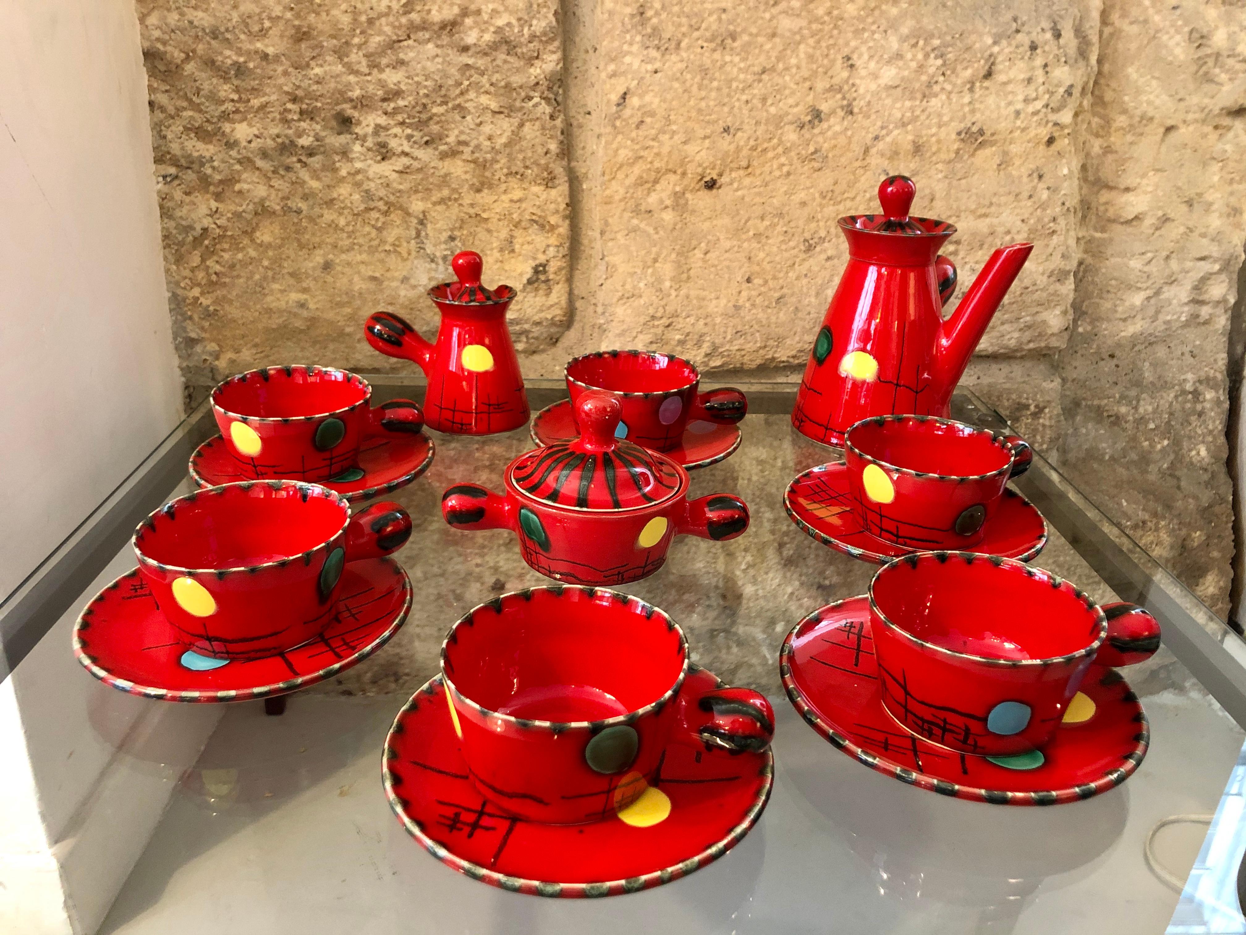 Coffee set by Cerenne Atelier, signed Neveux Vallauris, circa 1950

9 pieces, complet serve.