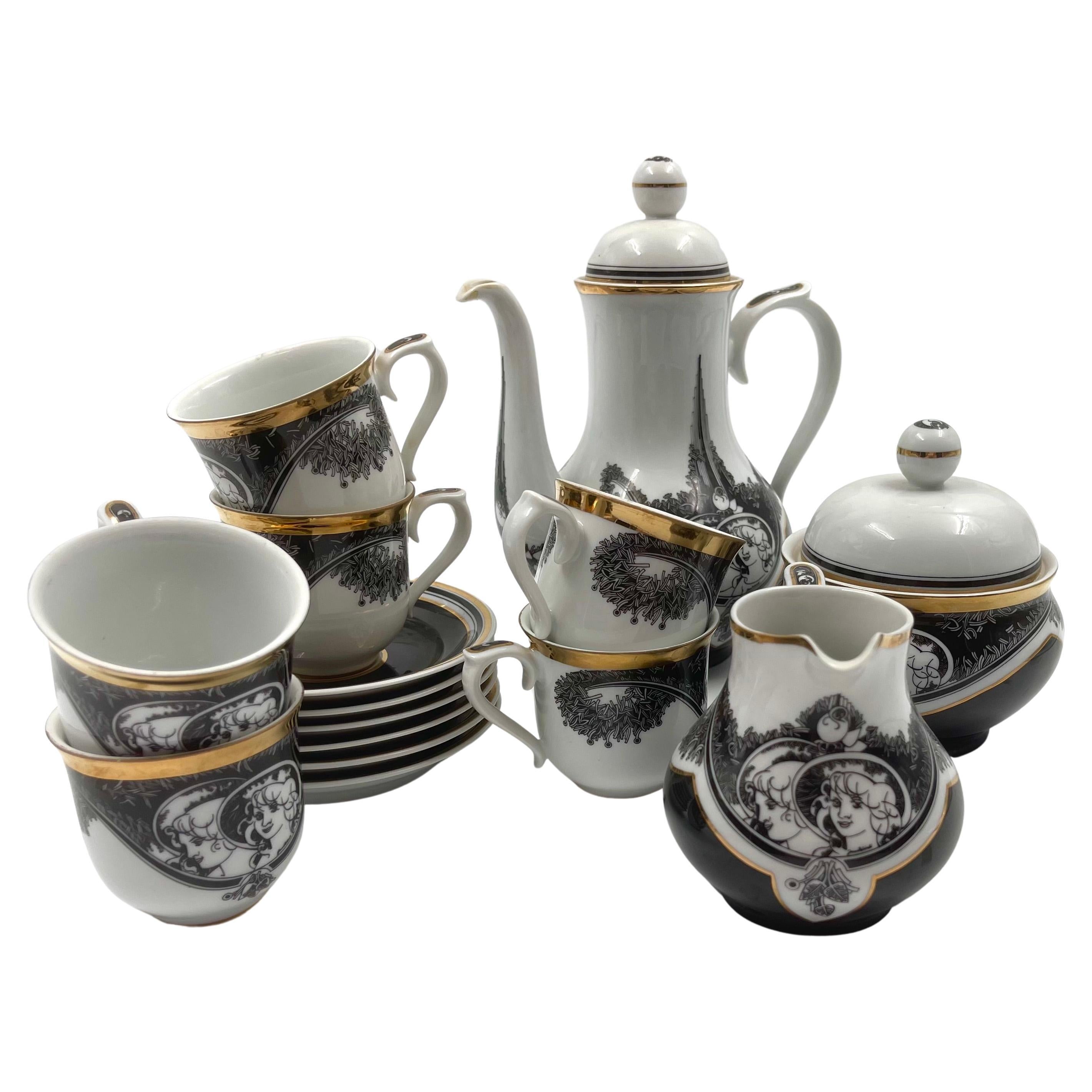 Coffee Set Designed by Jurcsák László of Hollóháza, 17 Pieces For Sale