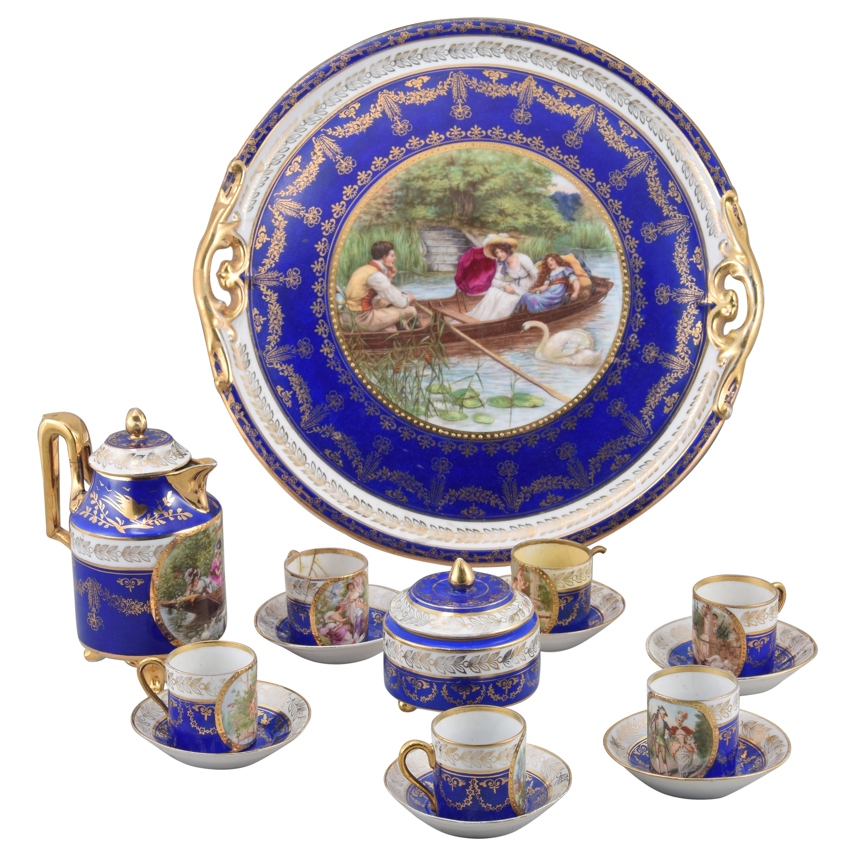 Kaffeeservice. Glasiertes Porzellan. Royal Vienna, Österreich, Anfang des 20. Jahrhunderts.