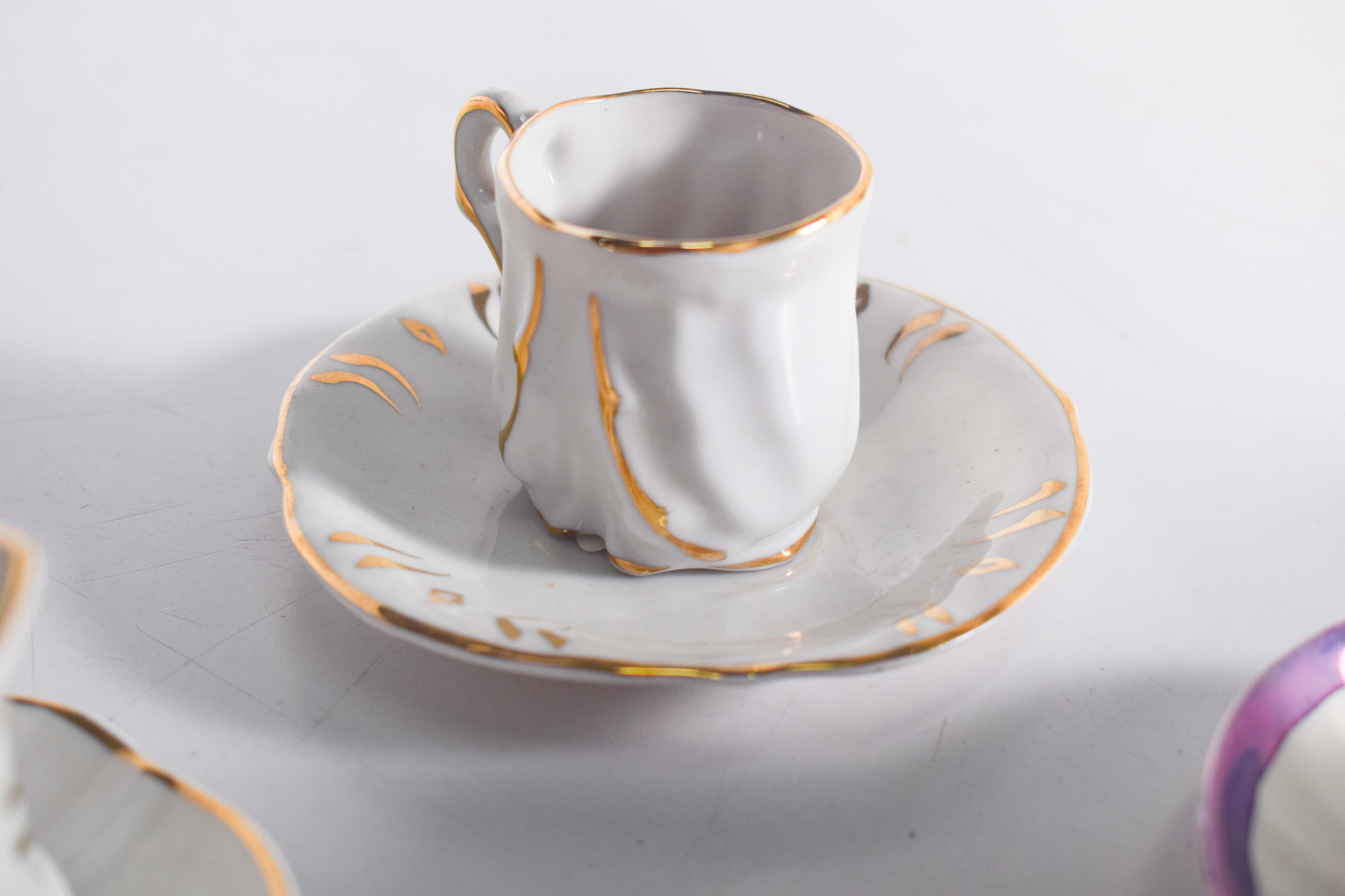 Coffee Set of Four Different Cups and Saucers For Sale 3