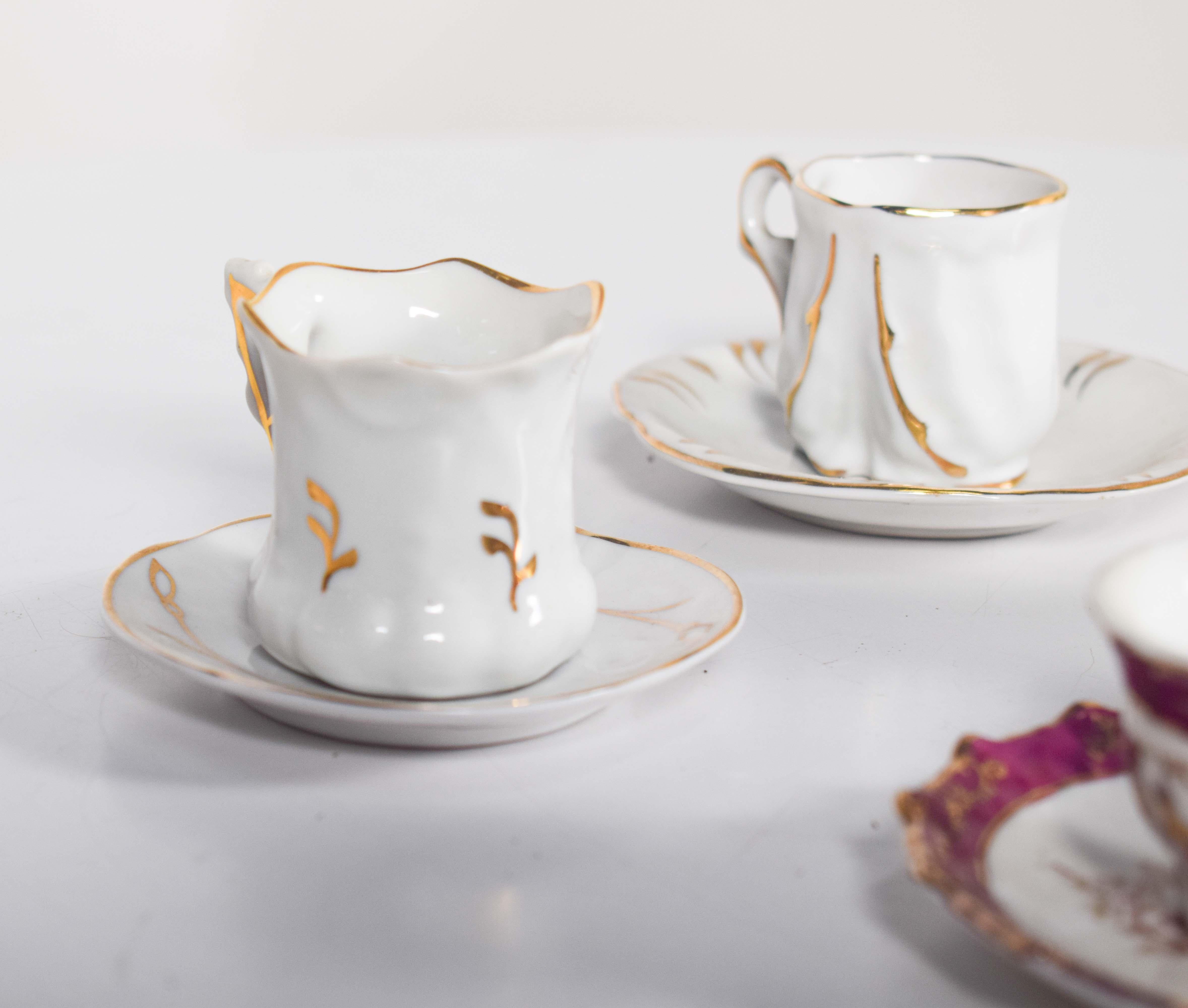 Coffee Set of Four Different Cups and Saucers For Sale 2