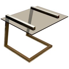 Coffee Side Table Brass Chrome and Smoked Glass Italy 1970s Romeo Rega style