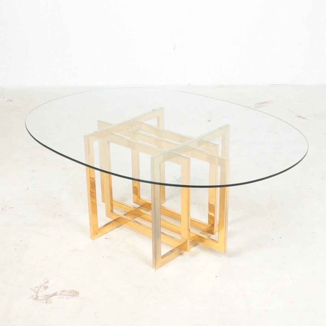 Mid-Century Modern Coffee / Side Table by Pierre Cardin, Brass base/glass top, France 1970-ies For Sale