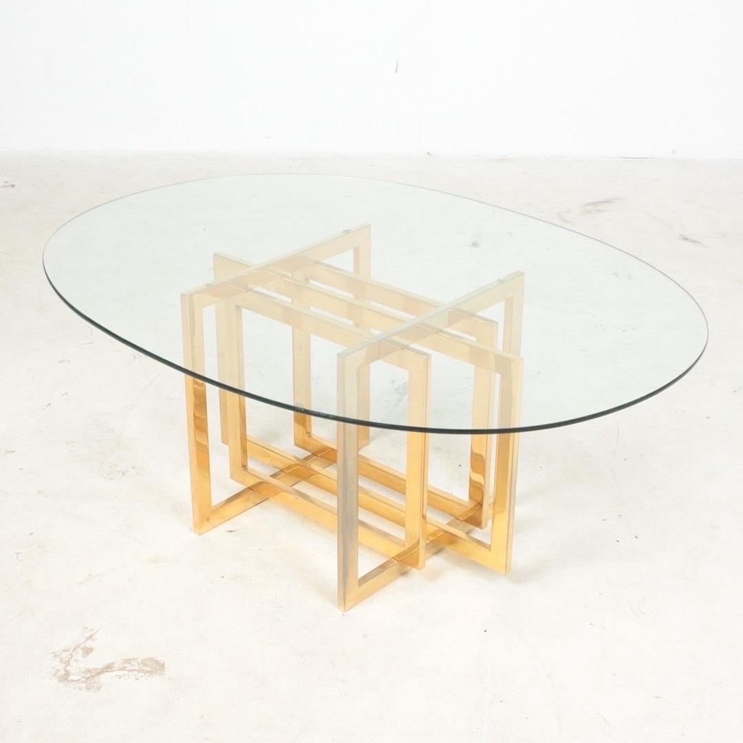Glass Coffee / Side Table by Pierre Cardin, Brass base/glass top, France 1970-ies For Sale