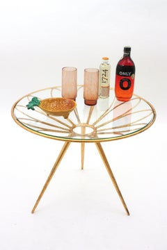 Coffee Side Table in Gilt Iron Daisy Flower Design, France 1950s