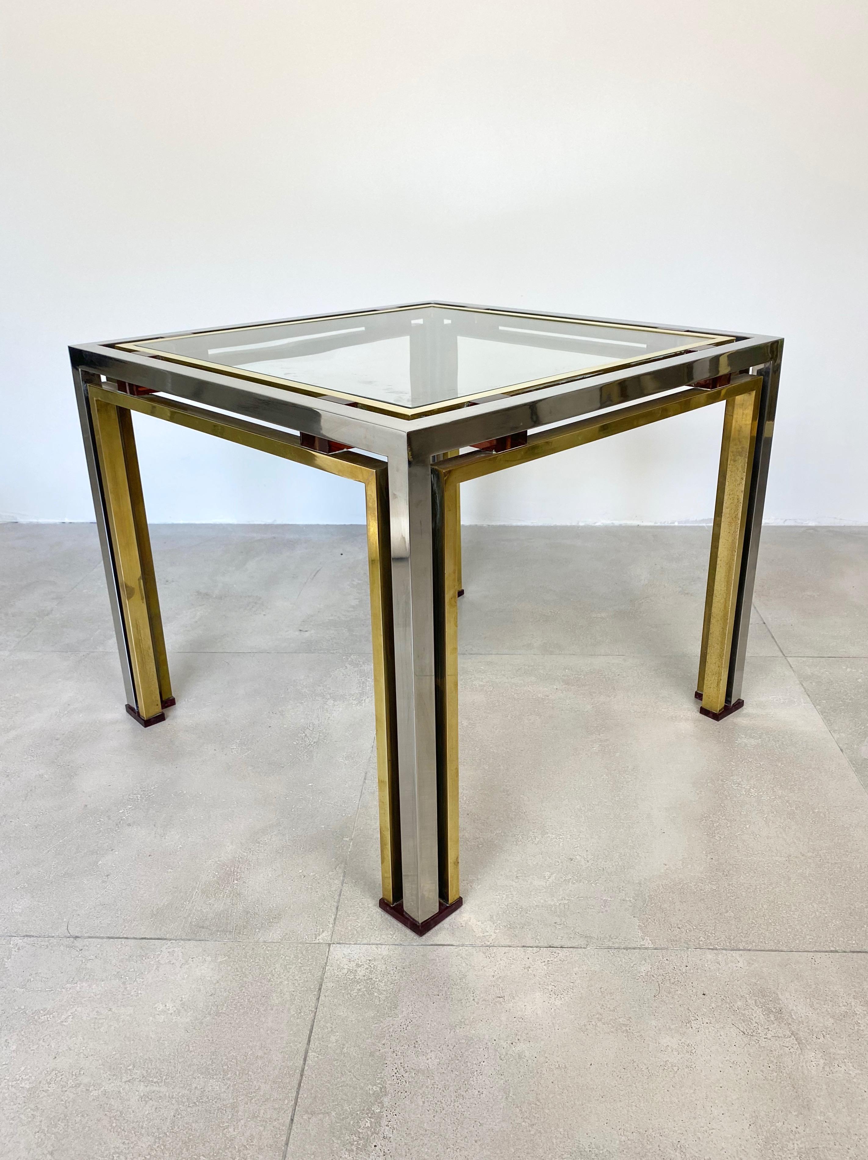 Mid-Century Modern Coffee Side Table Romeo Rega in Chrome, Glass, Lucite and Brass, Italy, 1970s