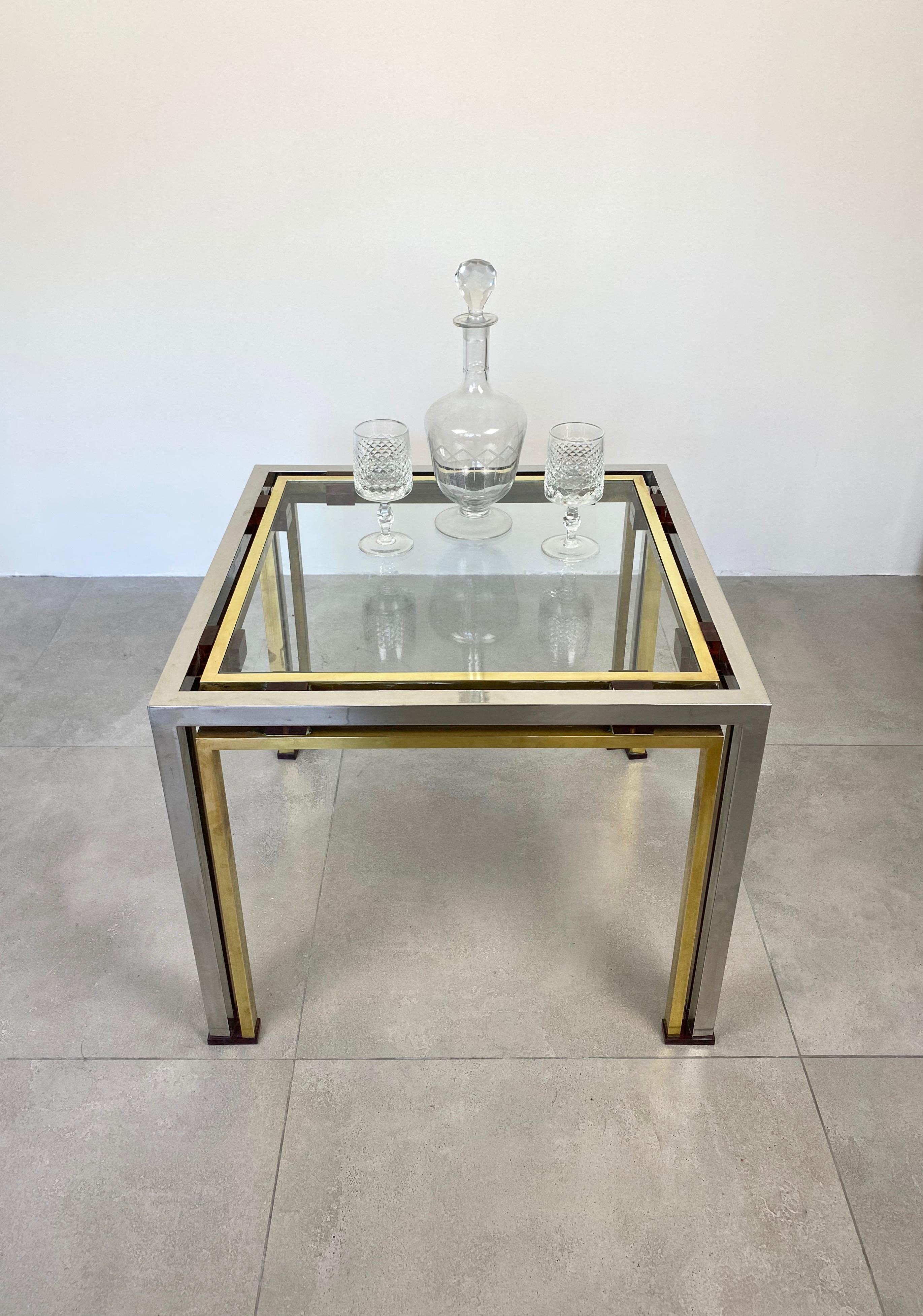 Italian Coffee Side Table Romeo Rega in Chrome, Glass, Lucite and Brass, Italy, 1970s