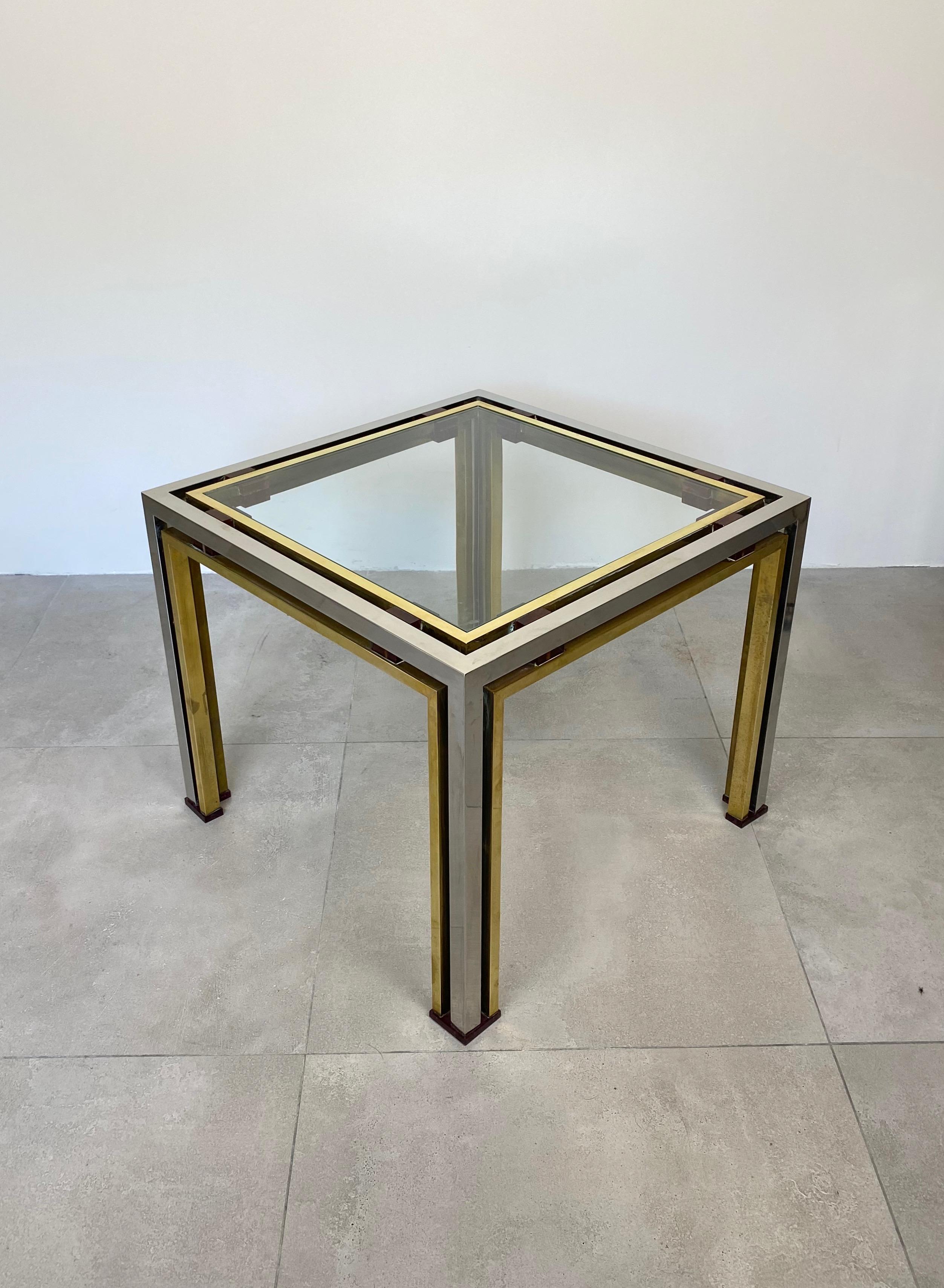 Metal Coffee Side Table Romeo Rega in Chrome, Glass, Lucite and Brass, Italy, 1970s