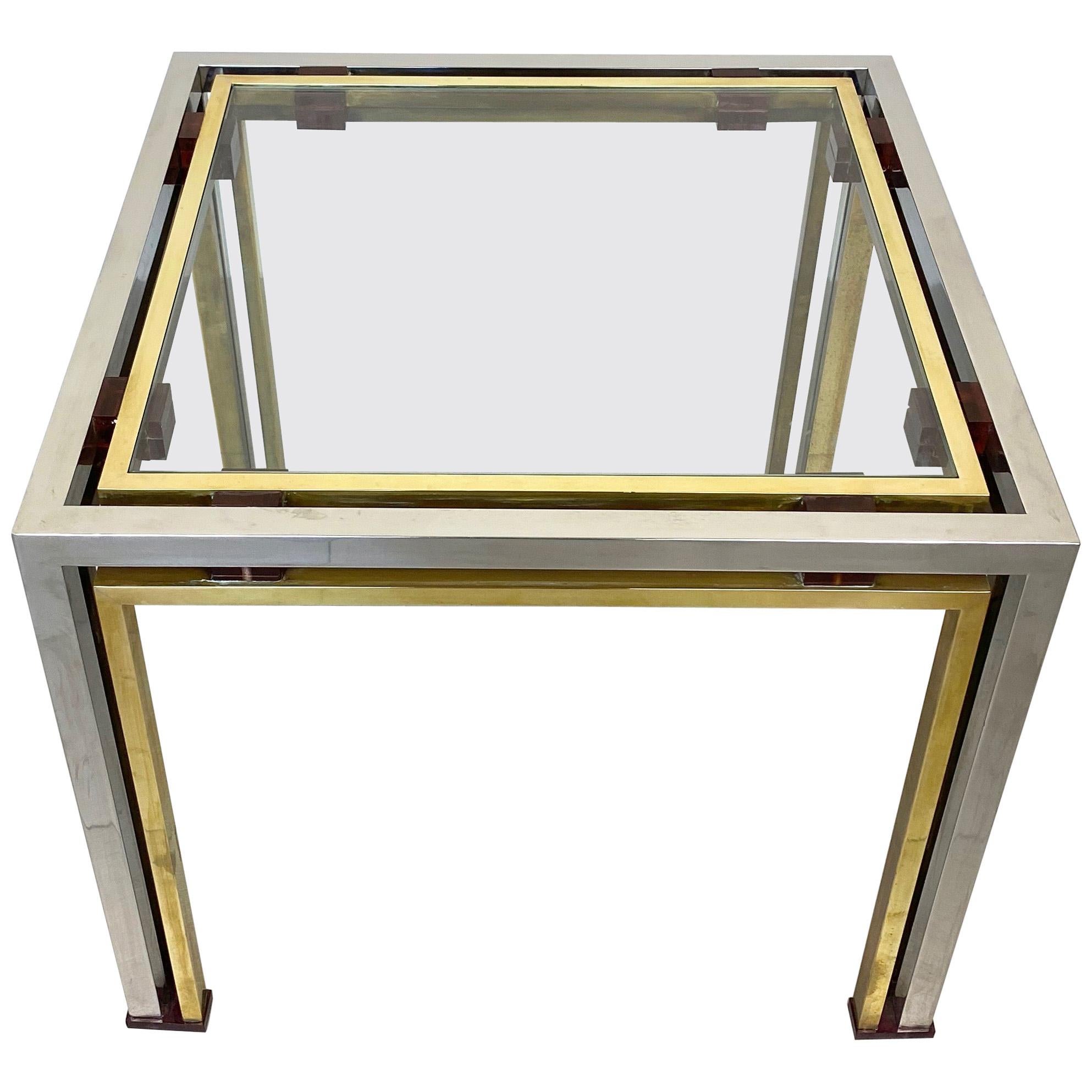 Coffee Side Table Romeo Rega in Chrome, Glass, Lucite and Brass, Italy, 1970s