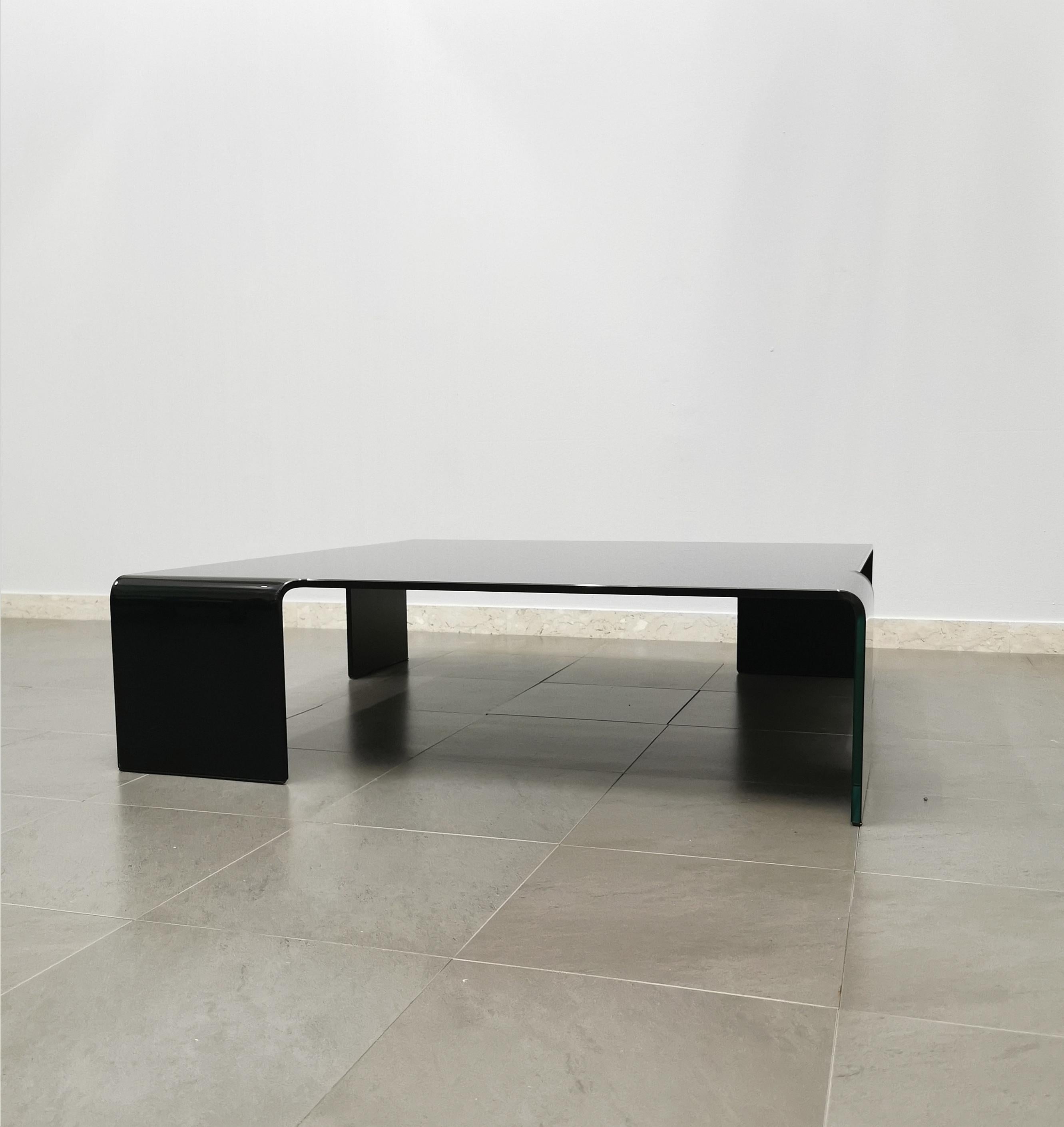 Coffee Sofa Table Glass Dark Fiam Mid-Century Modern Italian Design 1980s 3