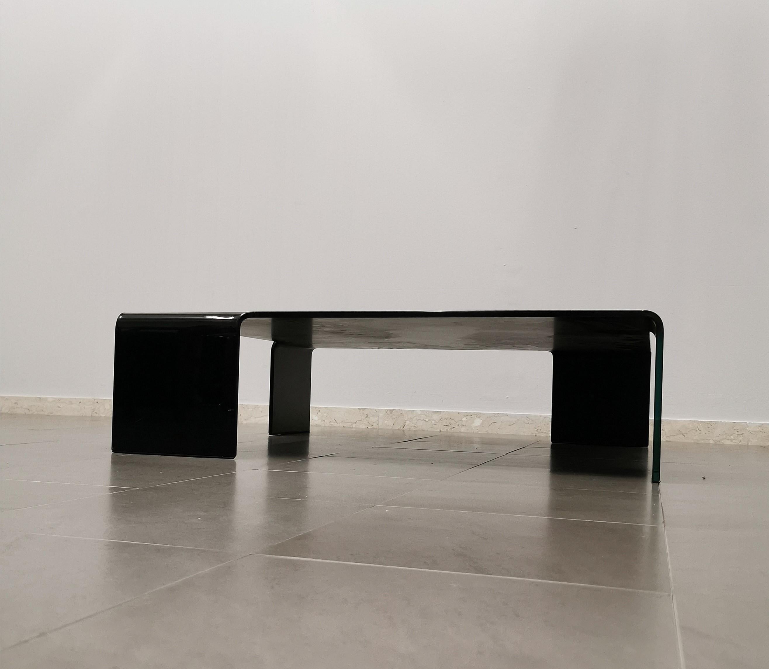 Coffee Sofa Table Glass Dark Fiam Mid-Century Modern Italian Design 1980s 4