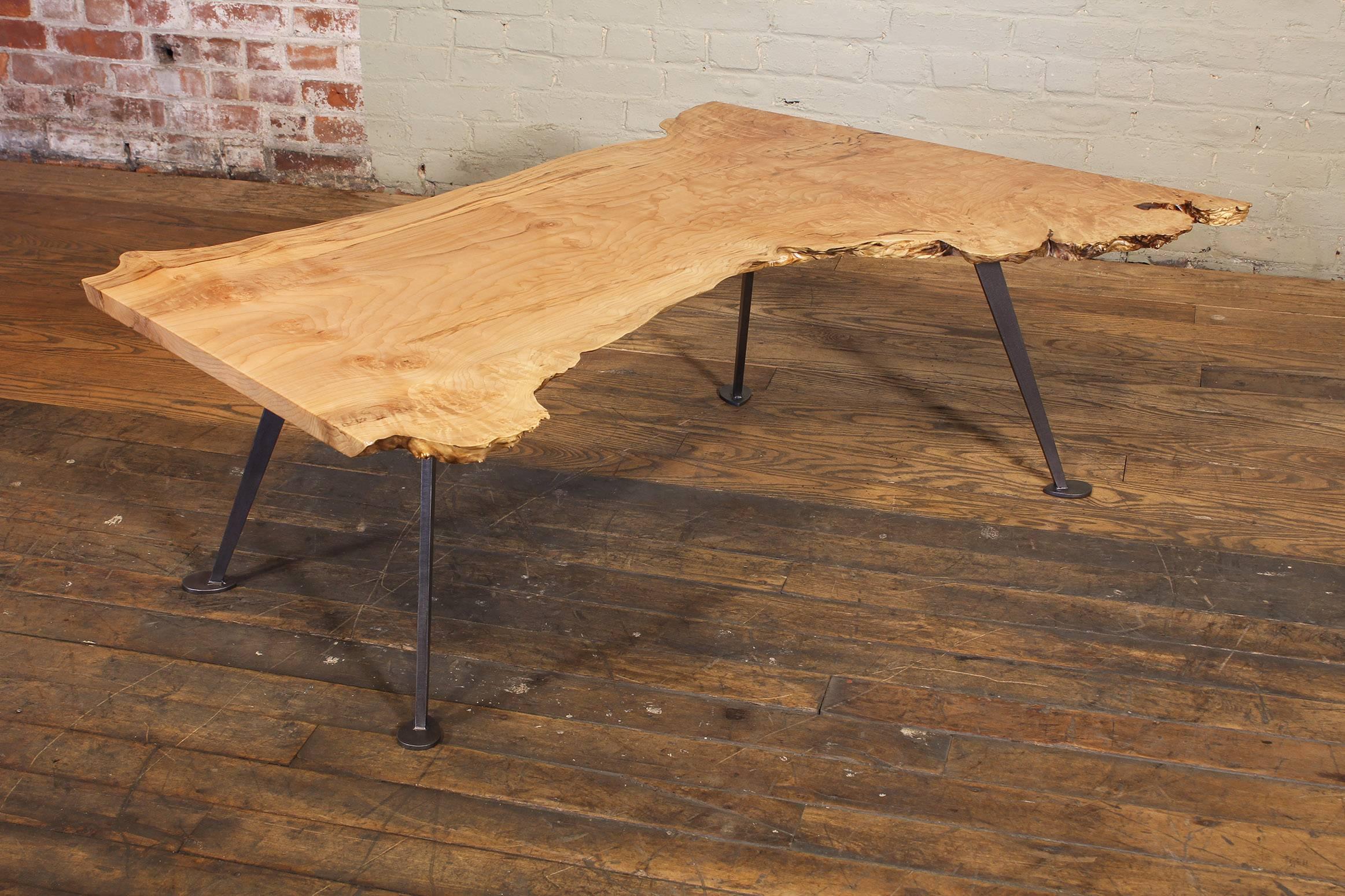 Coffee Table Free-Form Live Edge Maple Burl with Steel Legs 2