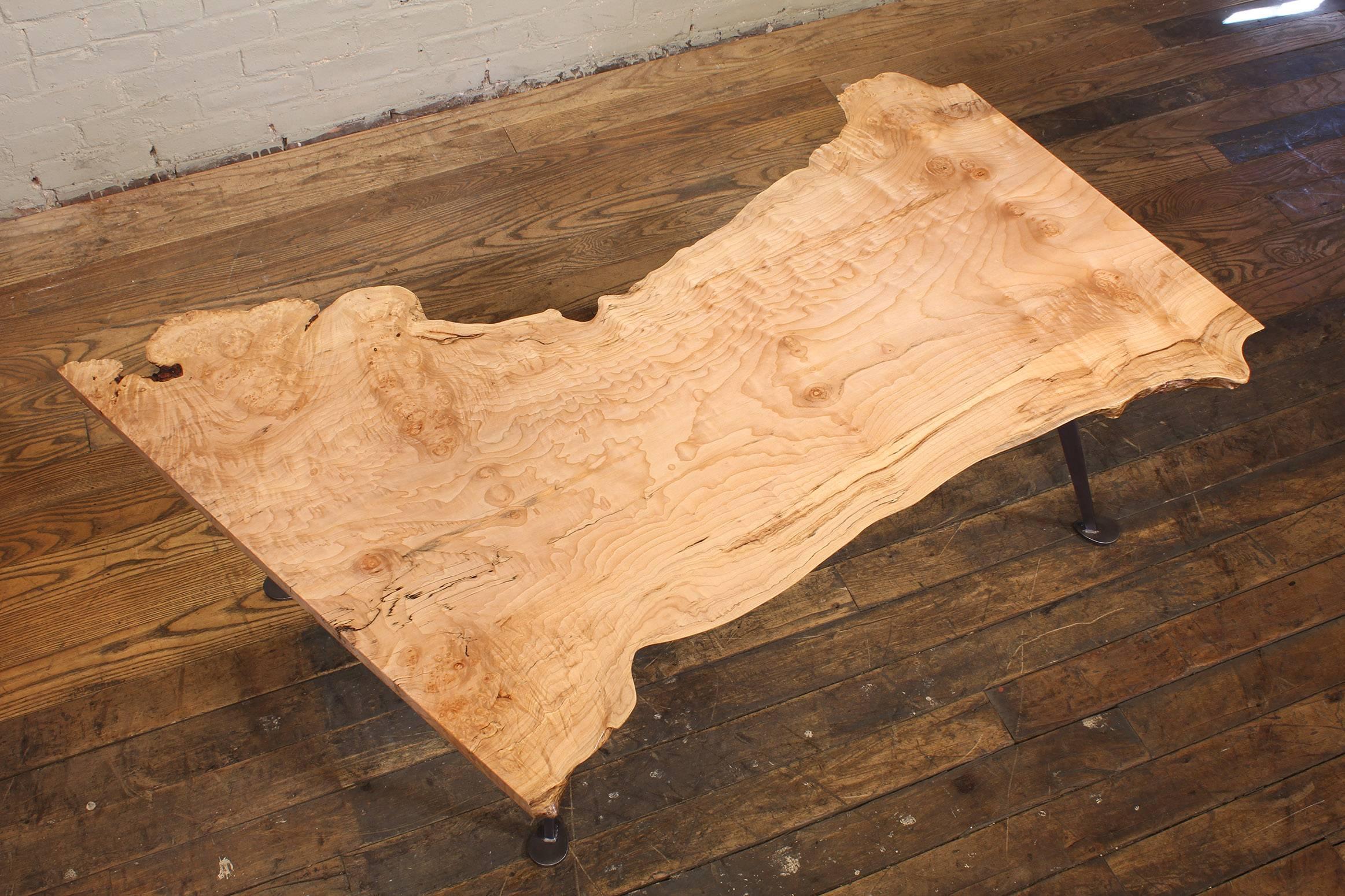 Coffee Table Free-Form Live Edge Maple Burl with Steel Legs 3